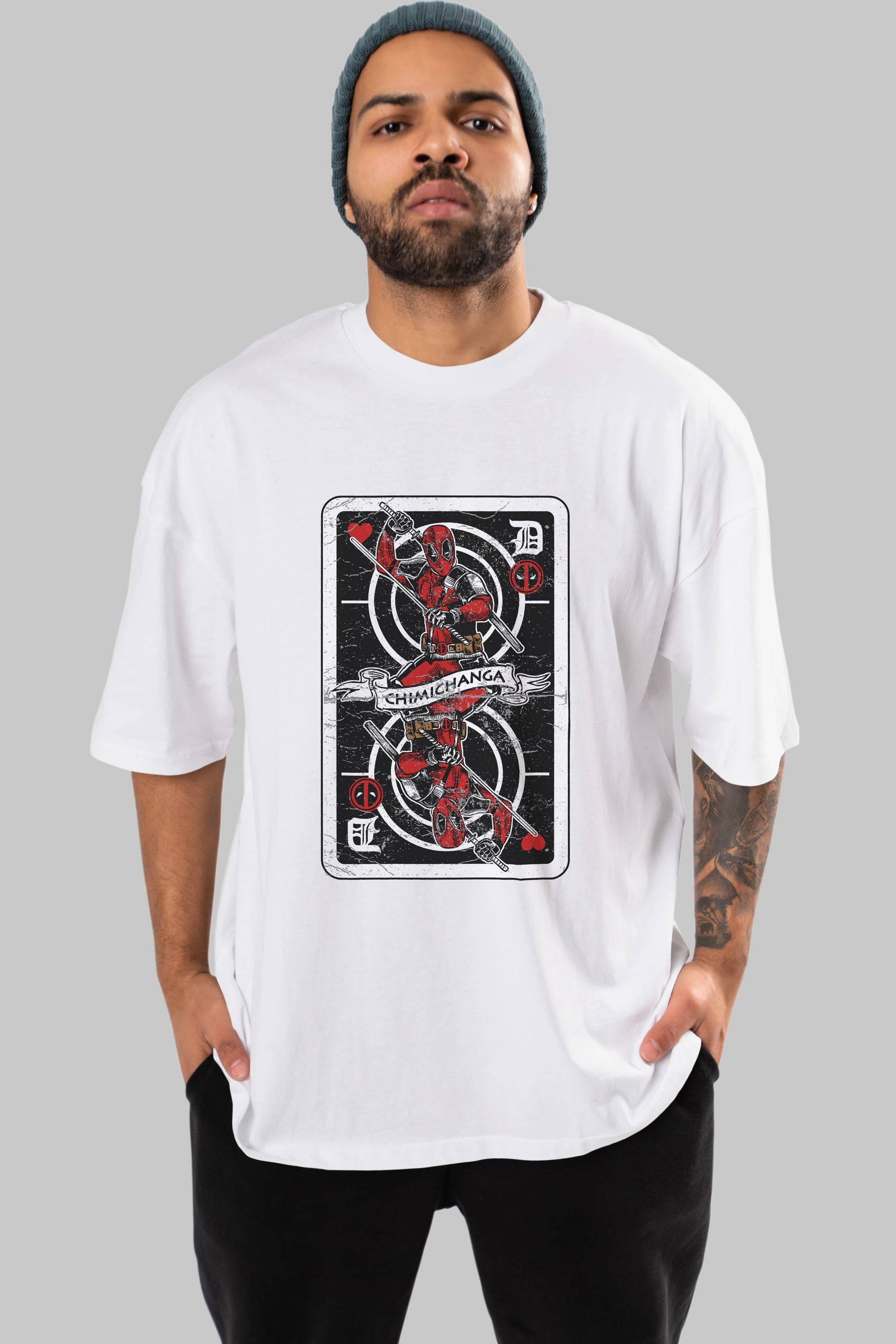 Deadpool Card Ön Baskılı Oversize t-shirt Erkek Kadın Unisex %100 Pamuk tişort