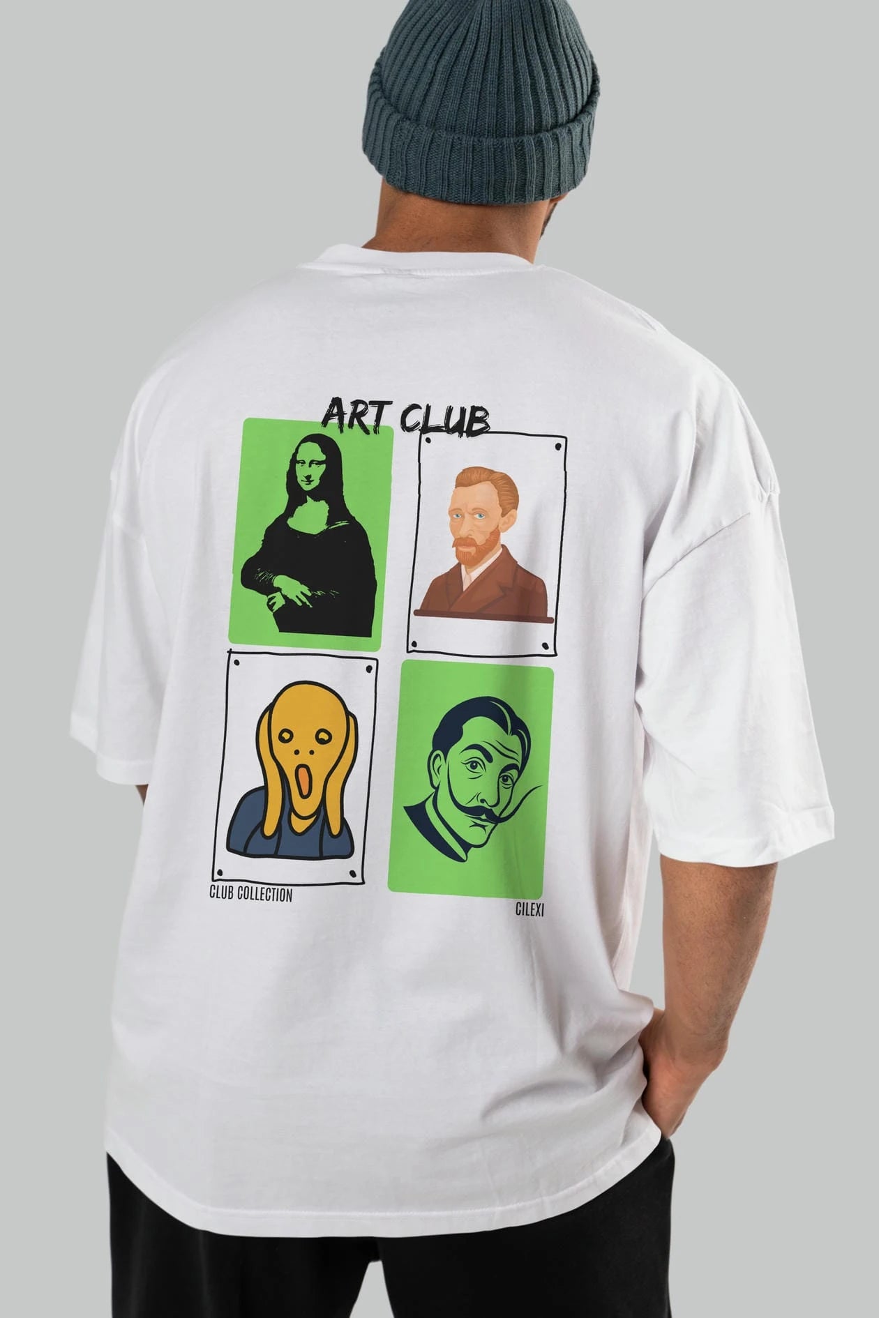 Art Club Arka Baskılı Oversize t-shirt Erkek Kadın %100 Pamuk Bisiklet Yaka tişort