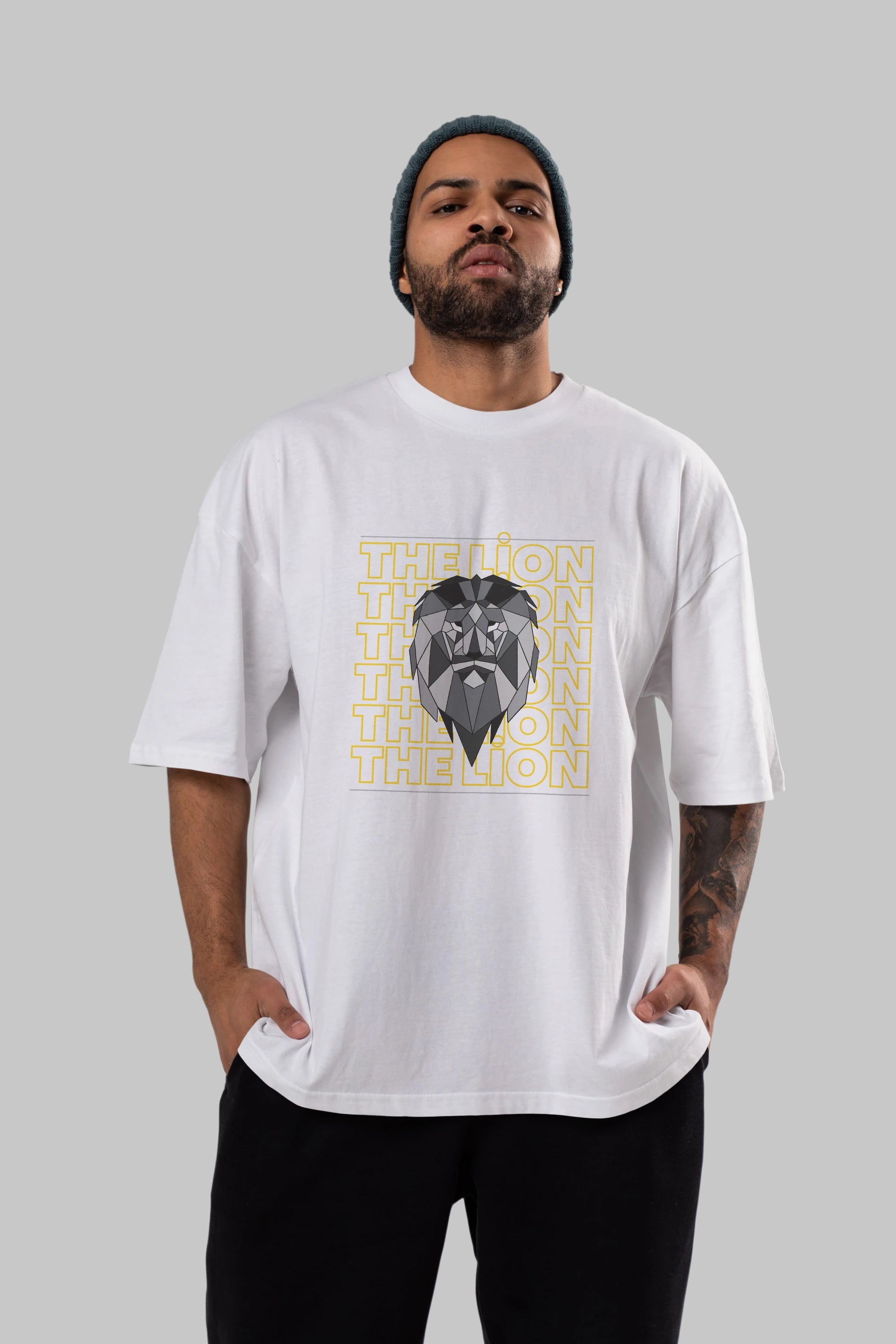 The Lion Yazılı Ön Baskılı Oversize t-shirt Erkek Kadın Unisex