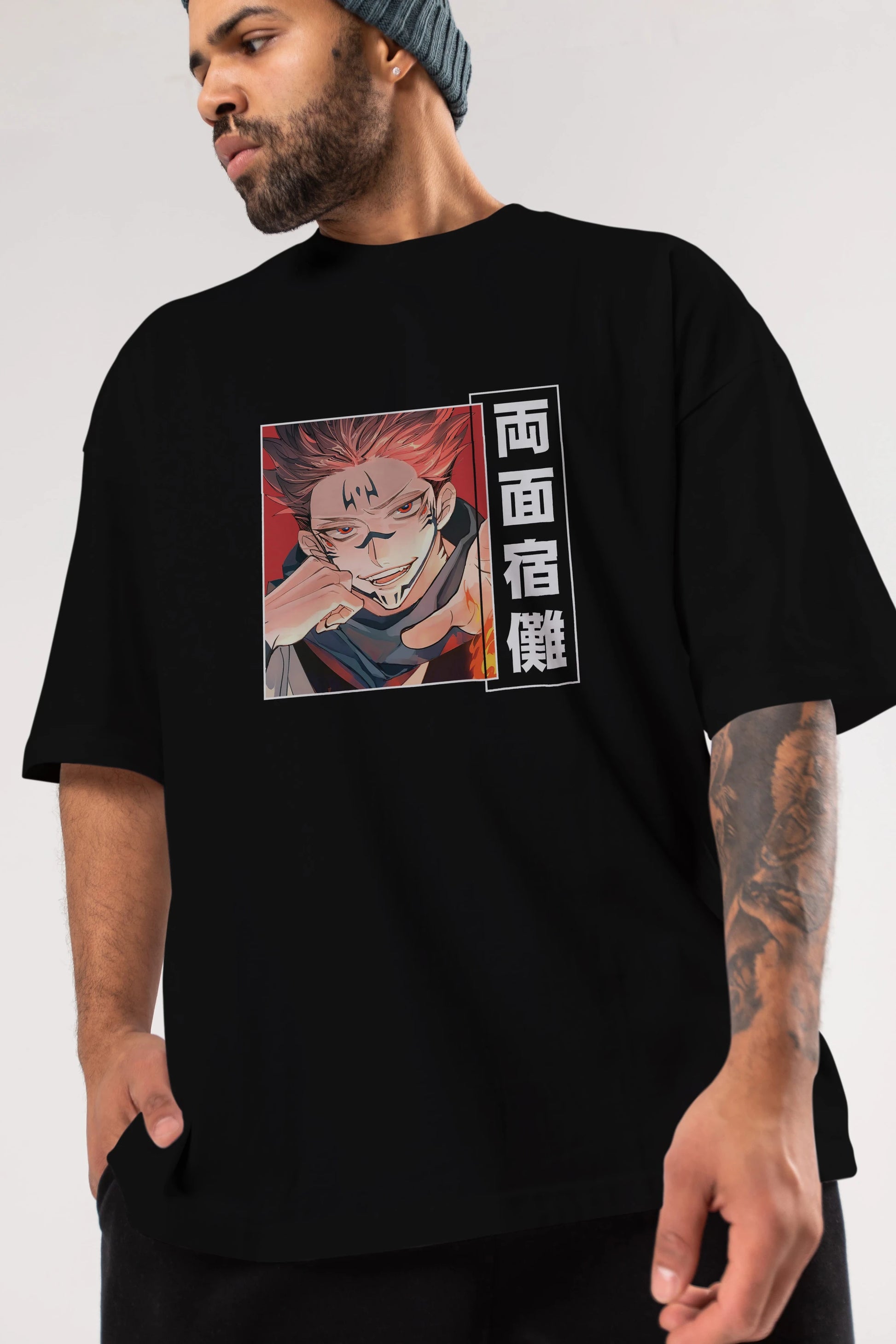 Sukuna Ryoumen 4 Anime Ön Baskılı Oversize t-shirt %100 pamuk Erkek Kadın Unisex
