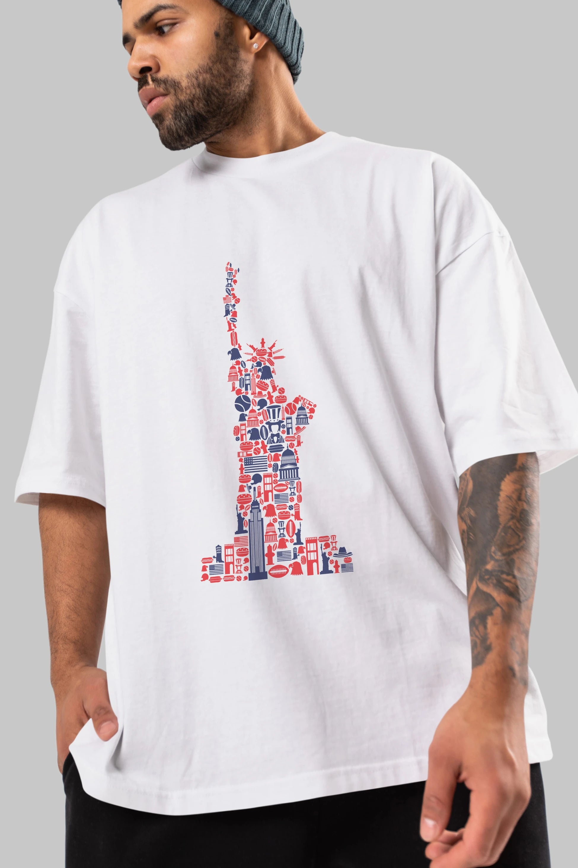 Liberty Ön Baskılı Oversize t-shirt %100 pamuk Erkek Kadın Unisex
