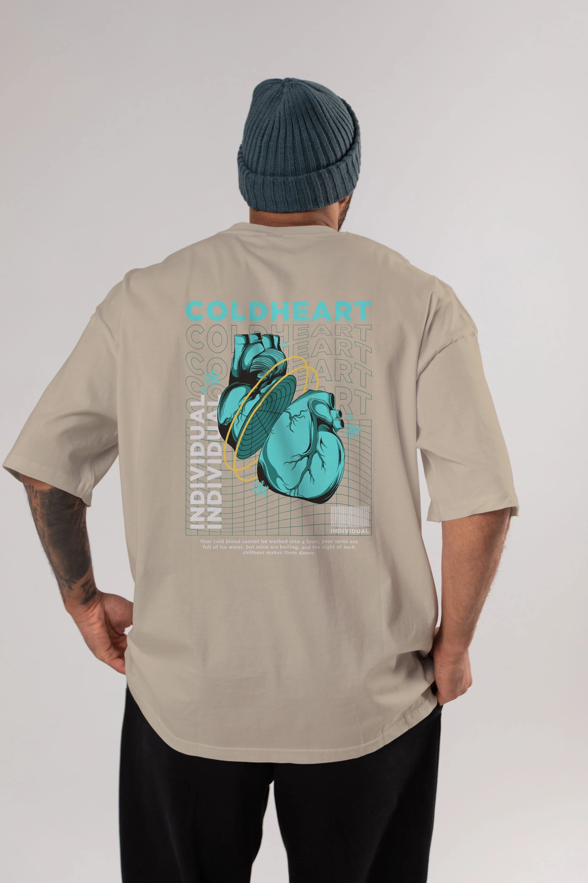 Cold Heart Arka Baskılı Oversize t-shirt Erkek Kadın Unisex