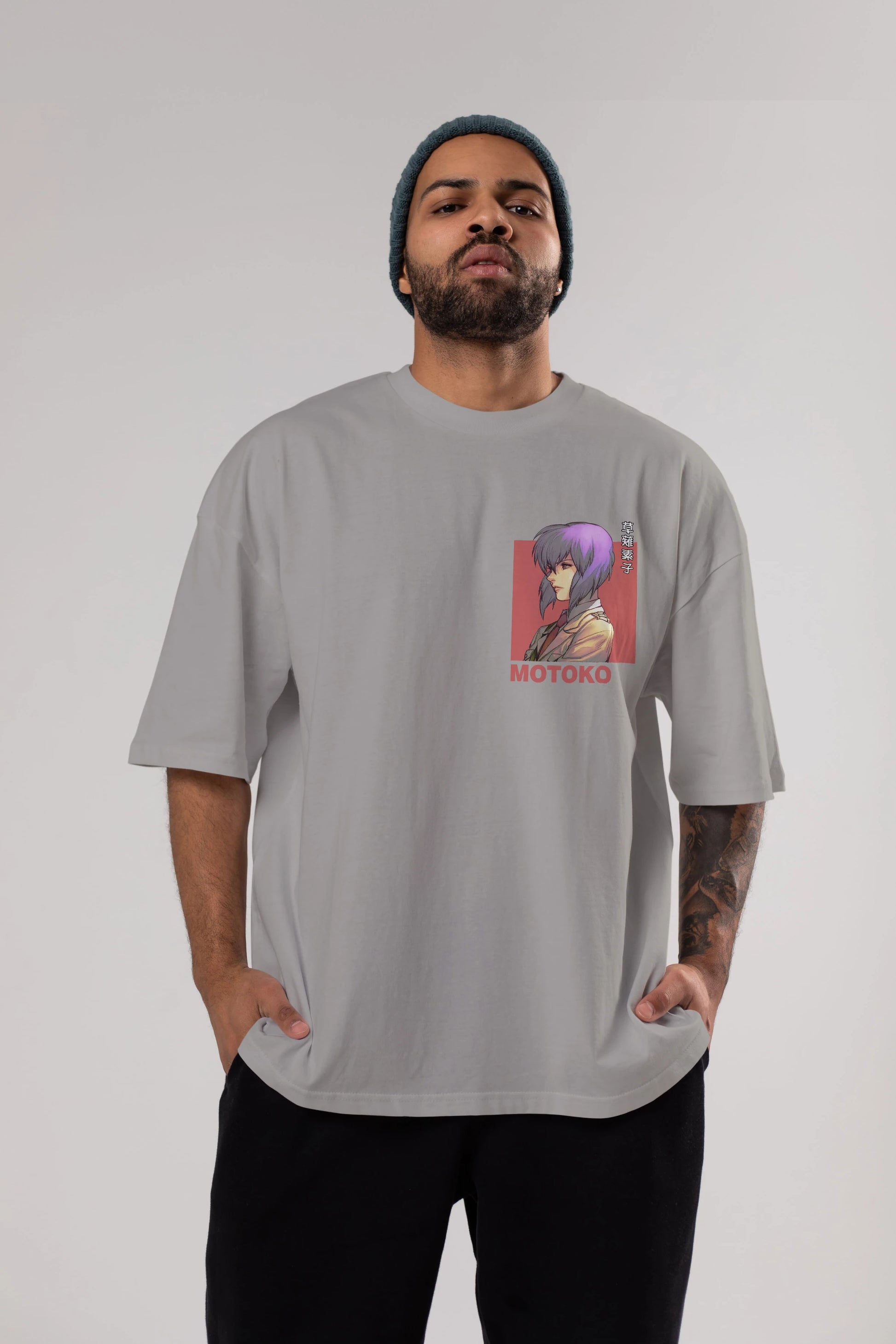 Motoko Kusanagi 12 Ön Sol Baskılı Oversize t-shirt Erkek Kadın Unisex %100 Pamuk Bisiklet Yaka tişort
