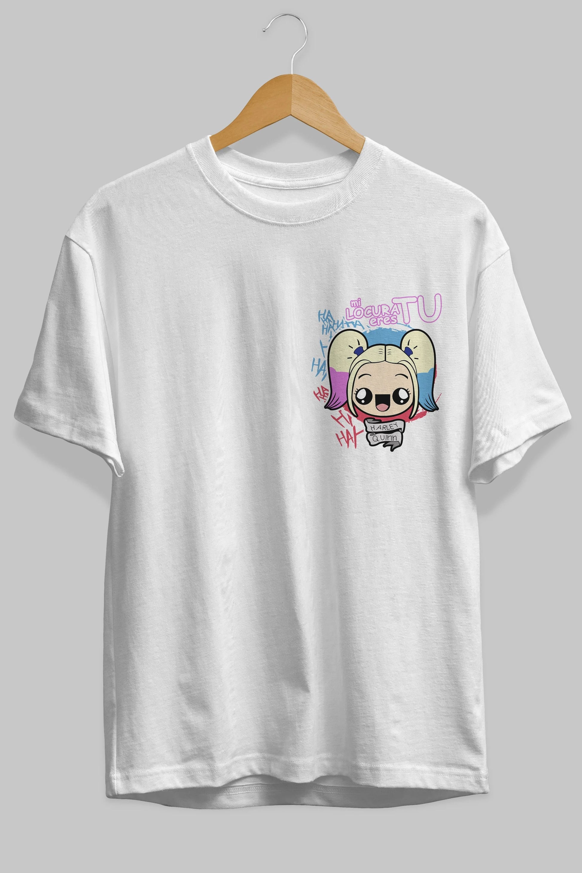 Harley Quinn Ön Sol Baskılı Oversize t-shirt Erkek Kadın Unisex %100 Pamuk Bisiklet Yaka tişort