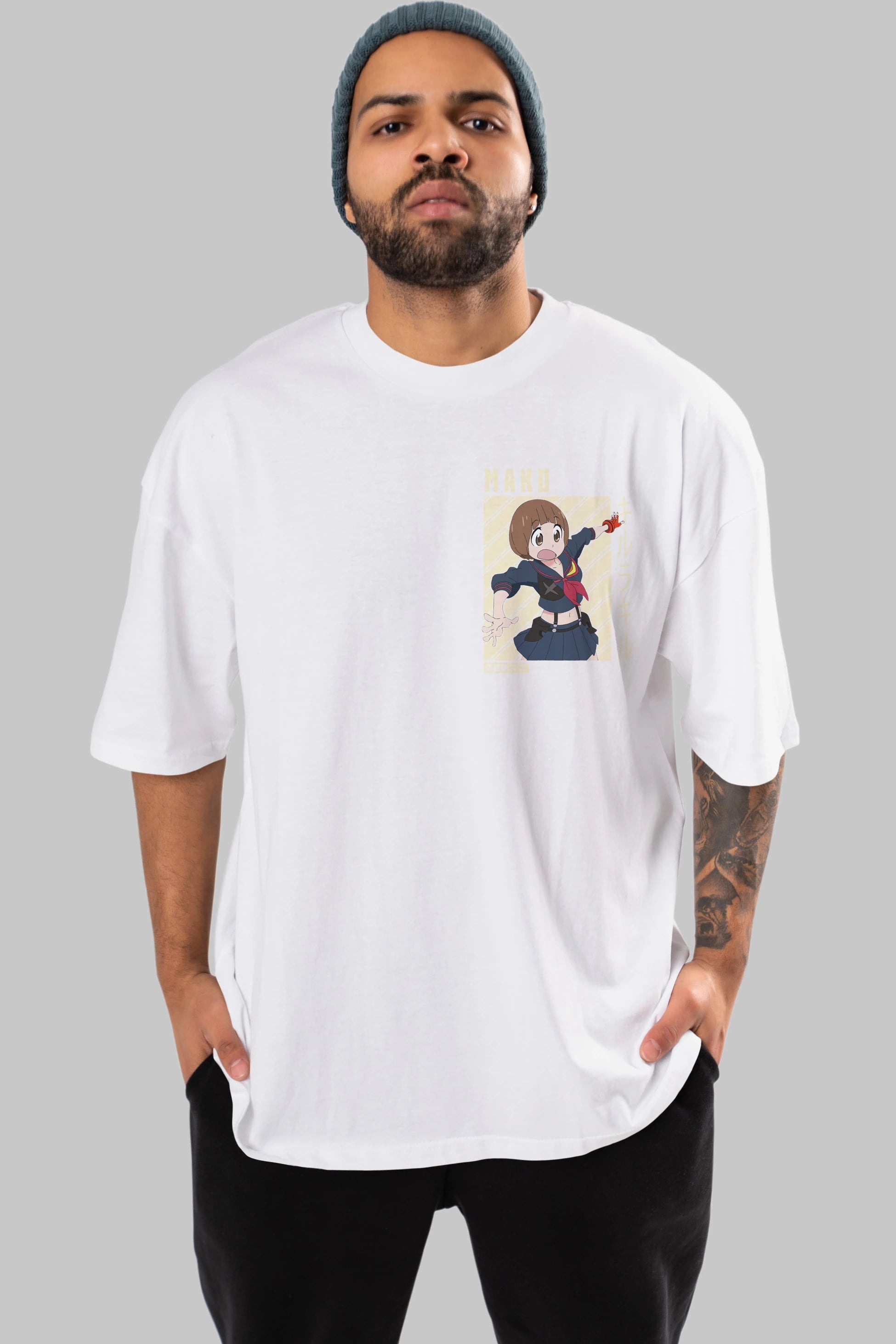 Mako Mankanshoku 1 Ön Sol Baskılı Oversize t-shirt Erkek Kadın Unisex %100 Pamuk Bisiklet Yaka tişort