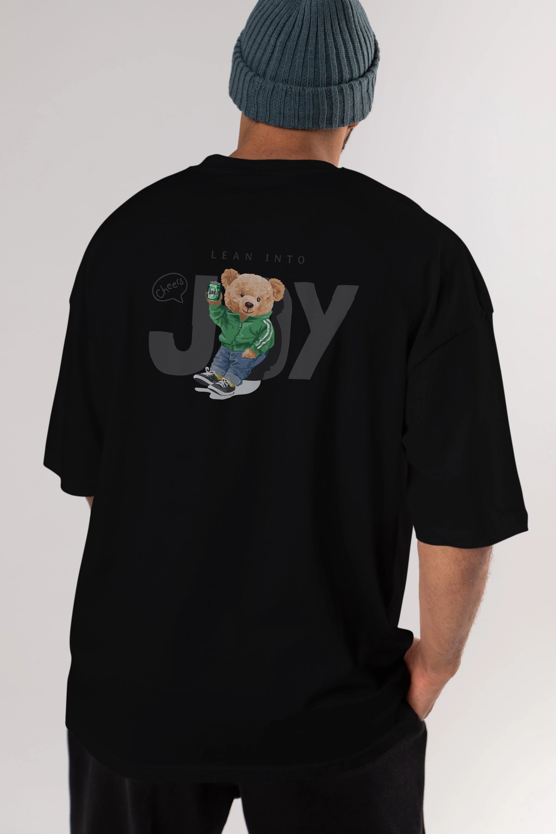 Teddy Bear Joy Arka Baskılı Oversize t-shirt Erkek Kadın Unisex %100 Pamuk