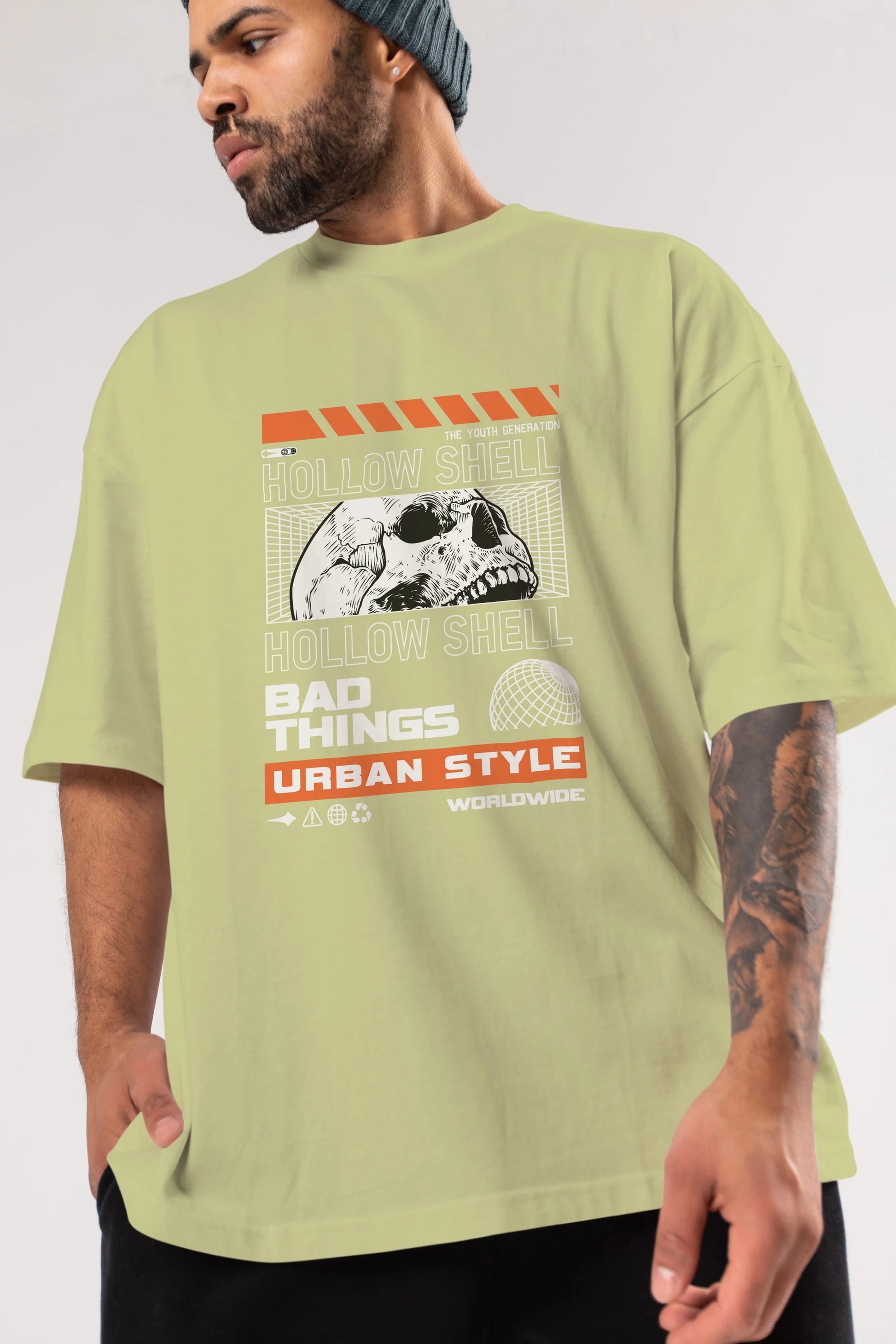 Hollow Shell Ön Baskılı Oversize t-shirt Erkek Kadın Unisex