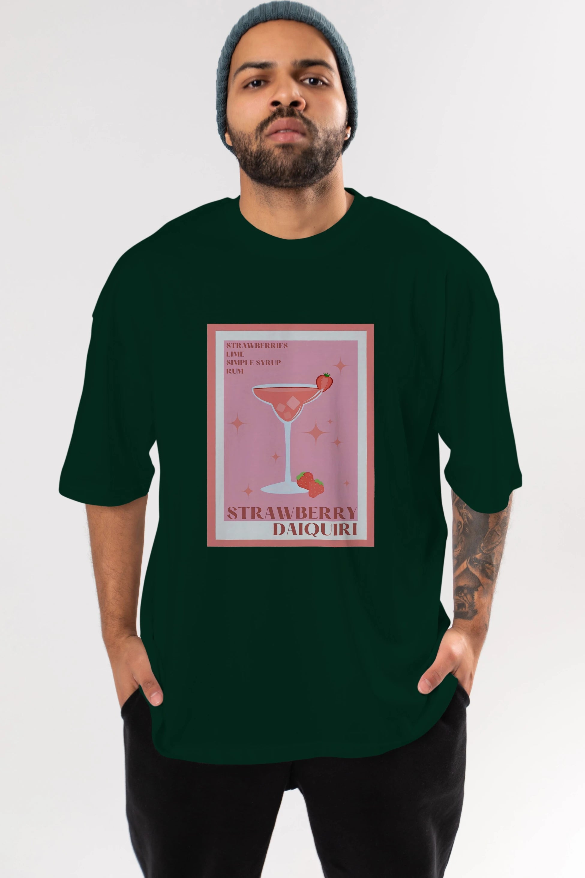 Strawberry Daiquiri Ön Baskılı Oversize t-shirt Erkek Kadın Unisex %100 Pamuk Bisiklet Yaka tişort