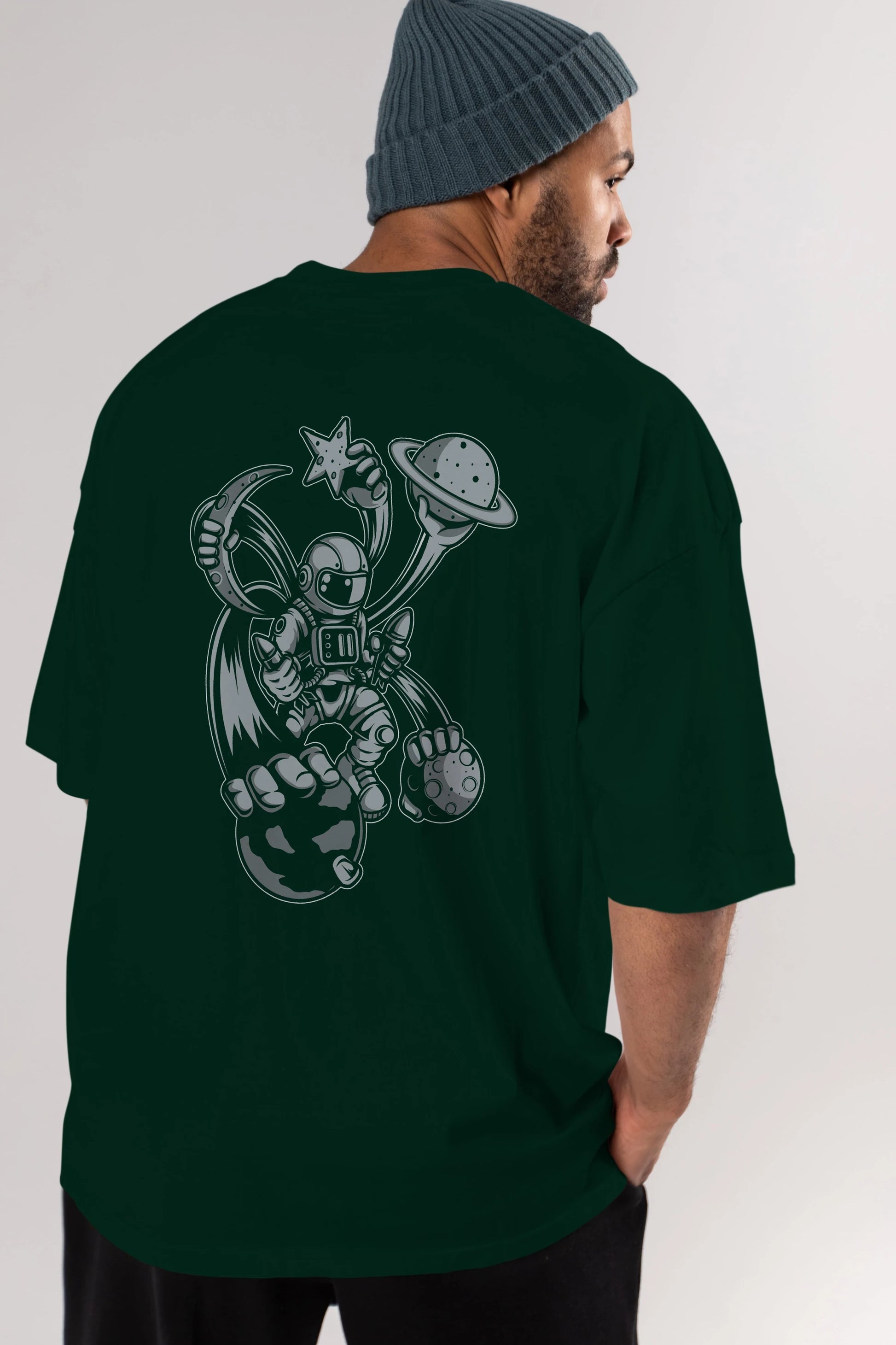 Astronaut Multiple Hands Arka Baskılı Oversize t-shirt Erkek Kadın Unisex