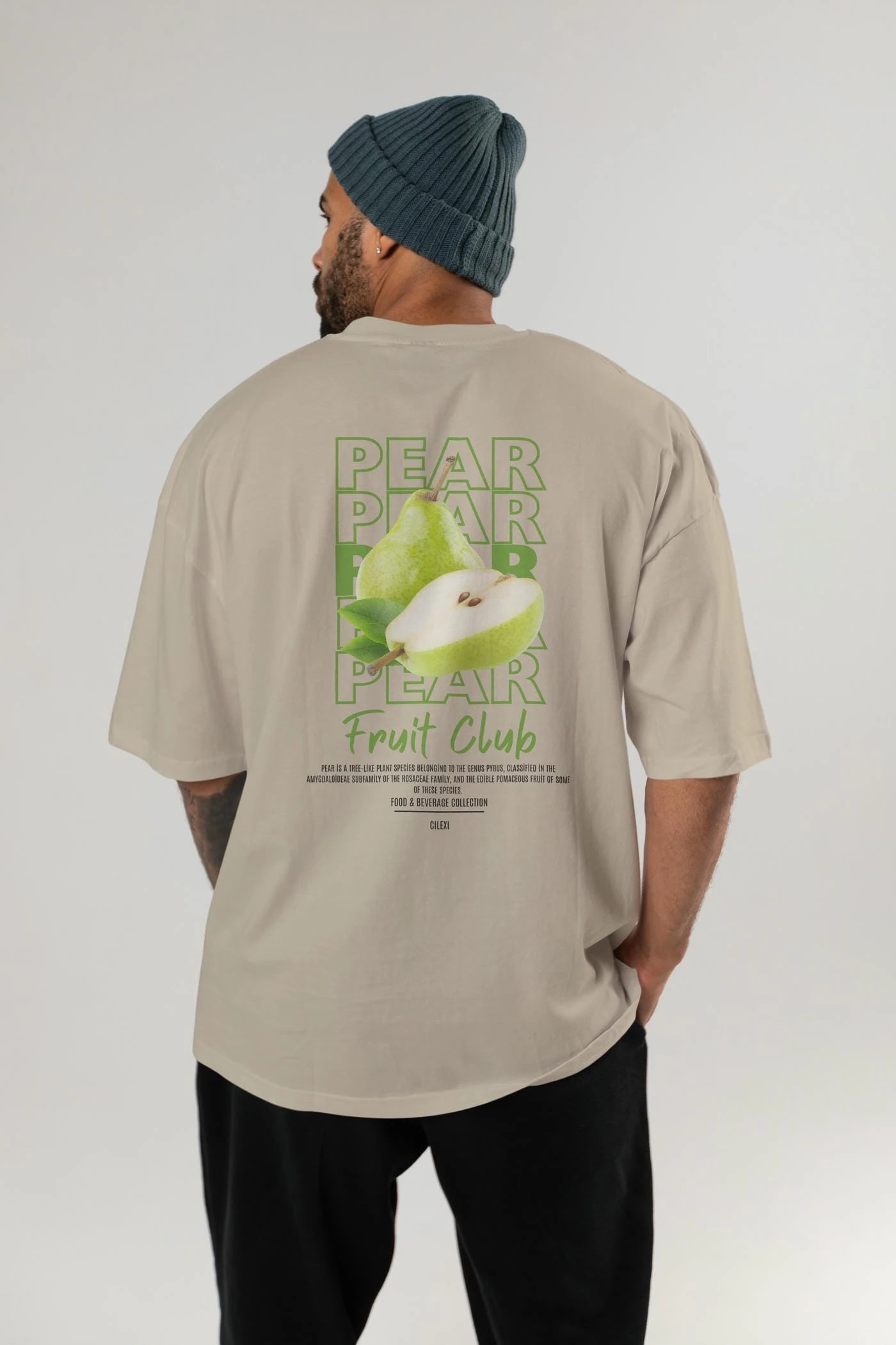 Pear Arka Baskılı Oversize t-shirt Erkek Kadın Pamuk Bisiklet Yaka tişort