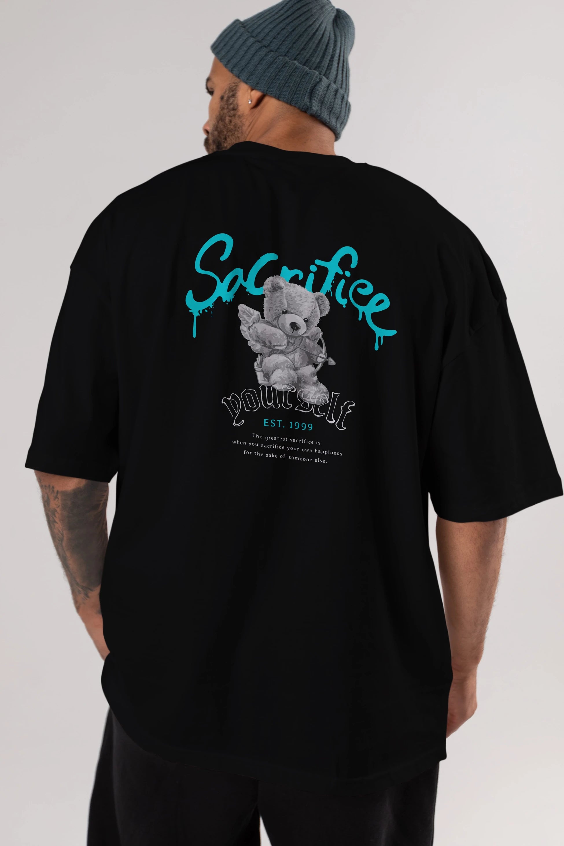 Sacrifice Yourself Bear Arka Baskılı Oversize t-shirt Erkek Kadın Unisex