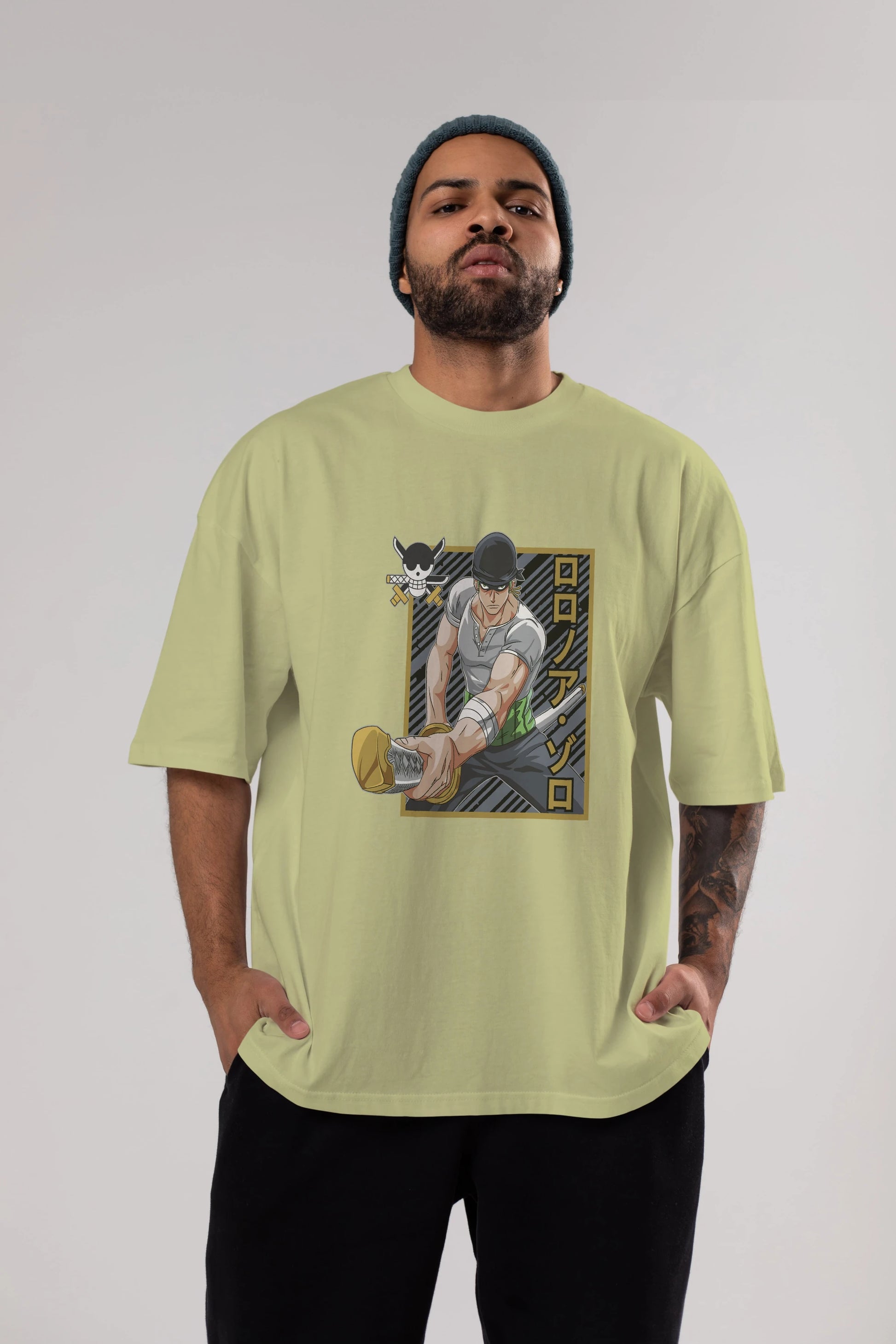 RORONOA ZORO Anime Ön Baskılı Oversize t-shirt %100 pamuk Erkek Kadın Unisex