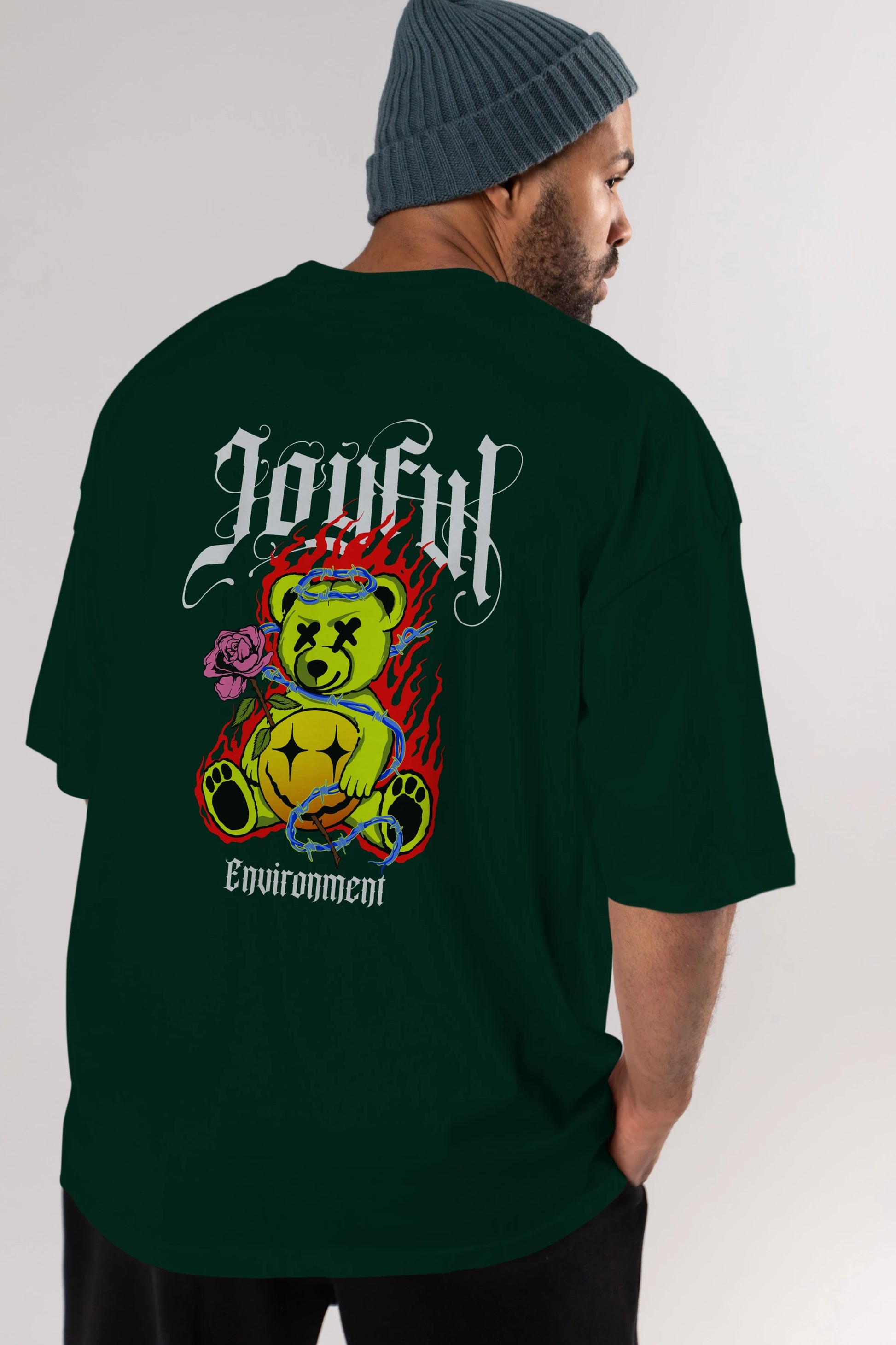 Joyful Bear Arka Baskılı Oversize t-shirt Erkek Kadın Unisex