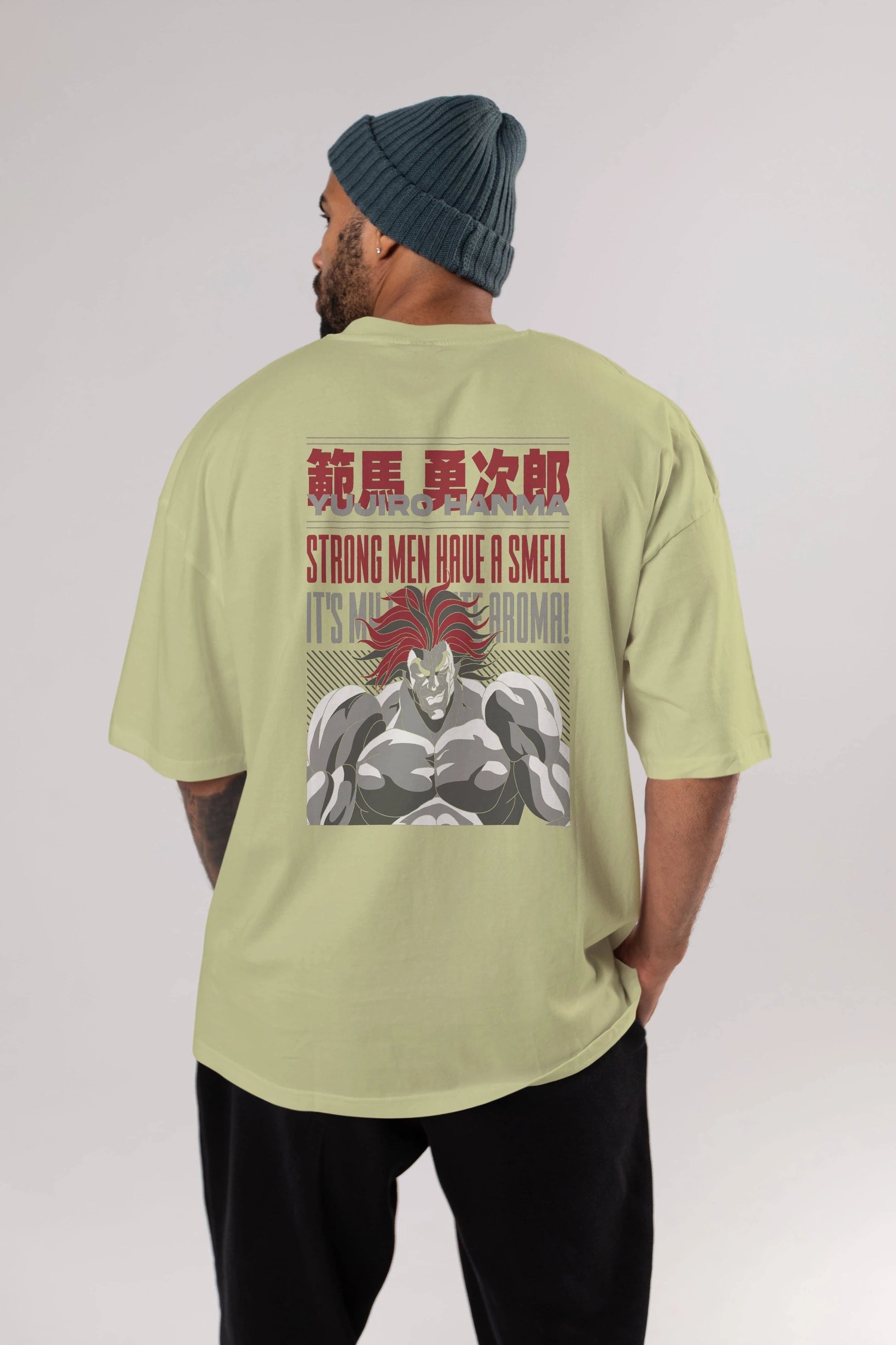 YUJIRO HANMA Anime Arka Baskılı Oversize t-shirt Erkek Kadın Unisex
