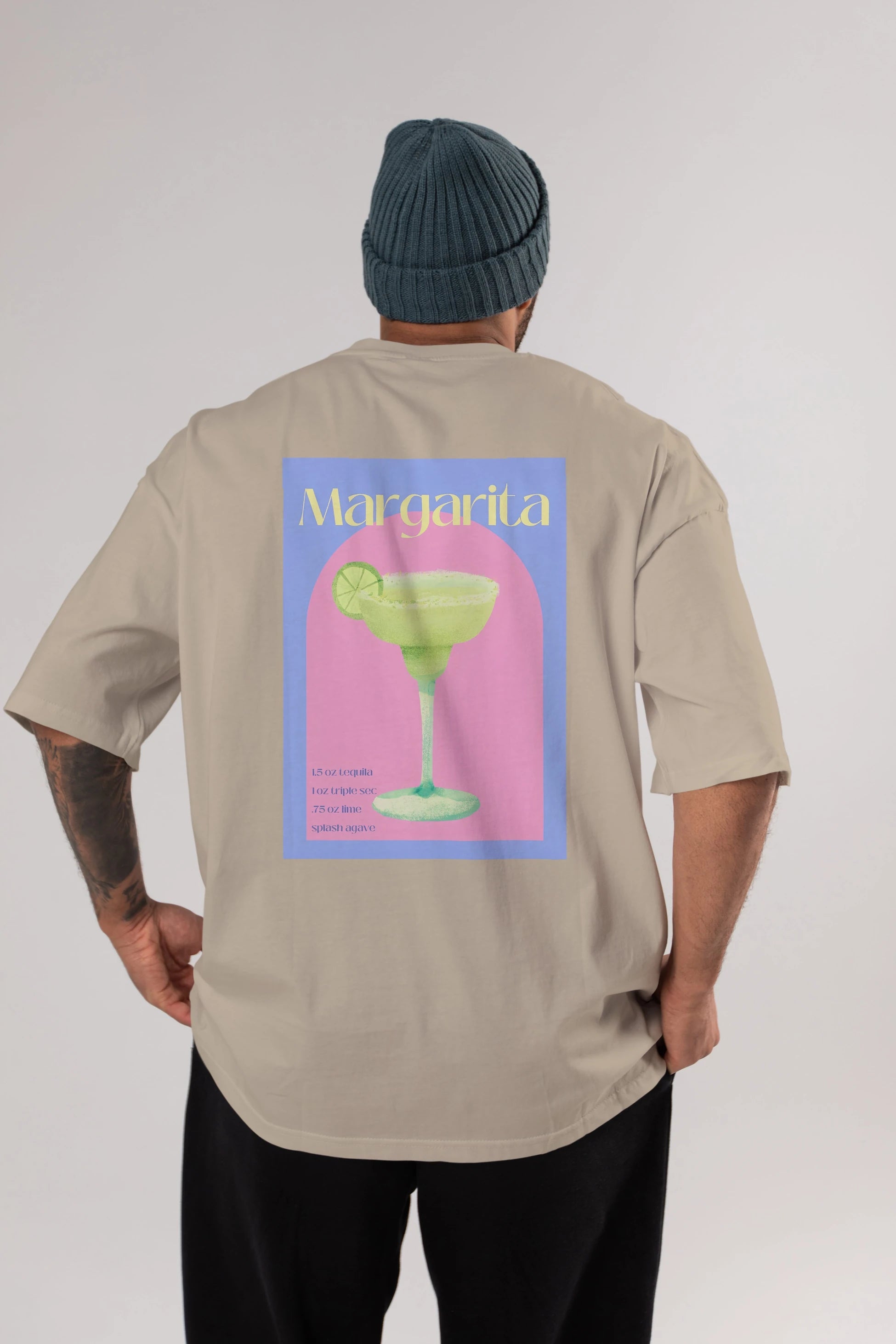 Margarita 6 Arka Baskılı Oversize t-shirt Erkek Kadın Unisex %100 Pamuk Bisiklet Yaka tişort