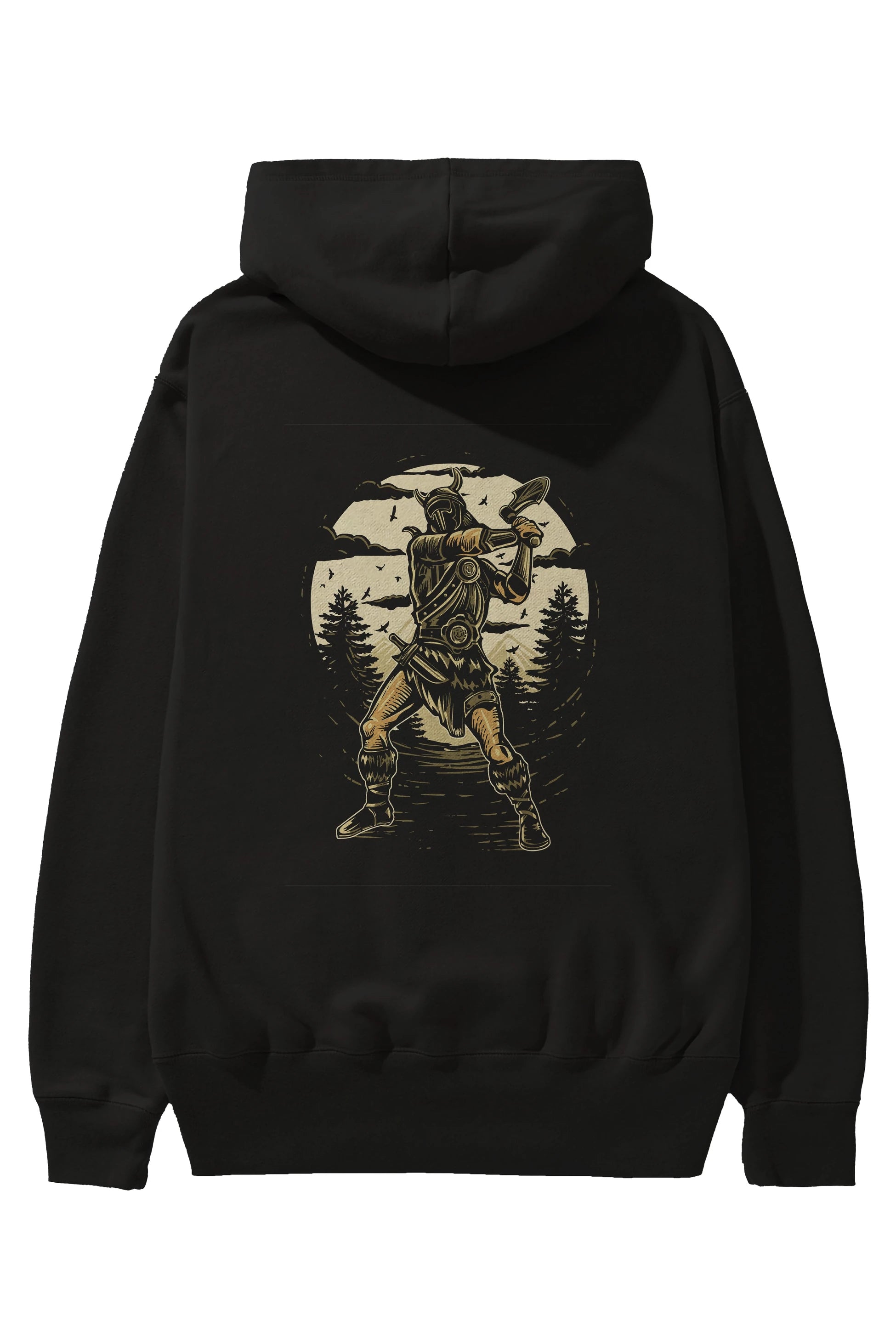 Viking Arka Baskılı Hoodie Oversize Kapüşonlu Sweatshirt Erkek Kadın Unisex