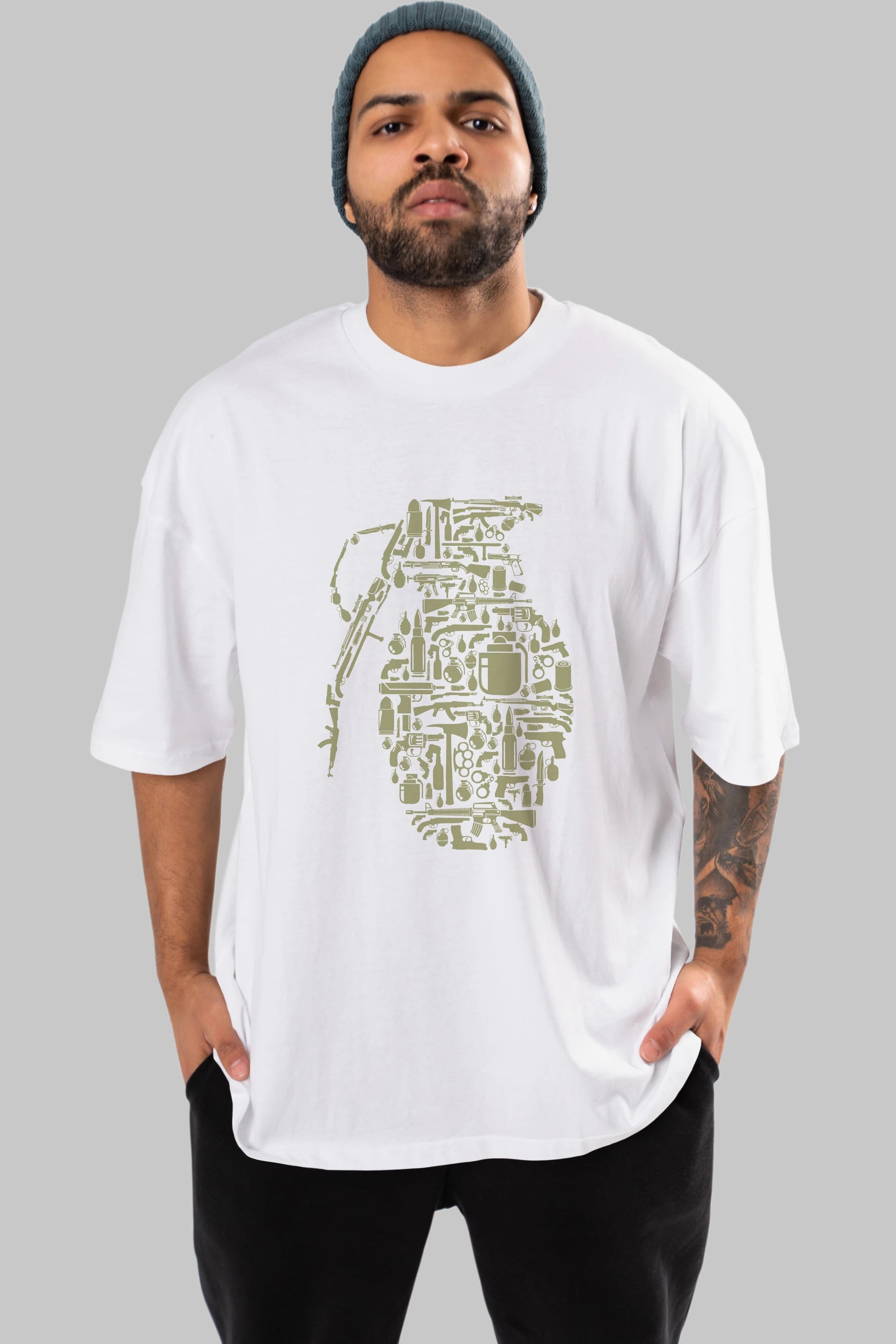 Grenade Ön Baskılı Oversize t-shirt %100 pamuk Erkek Kadın Unisex