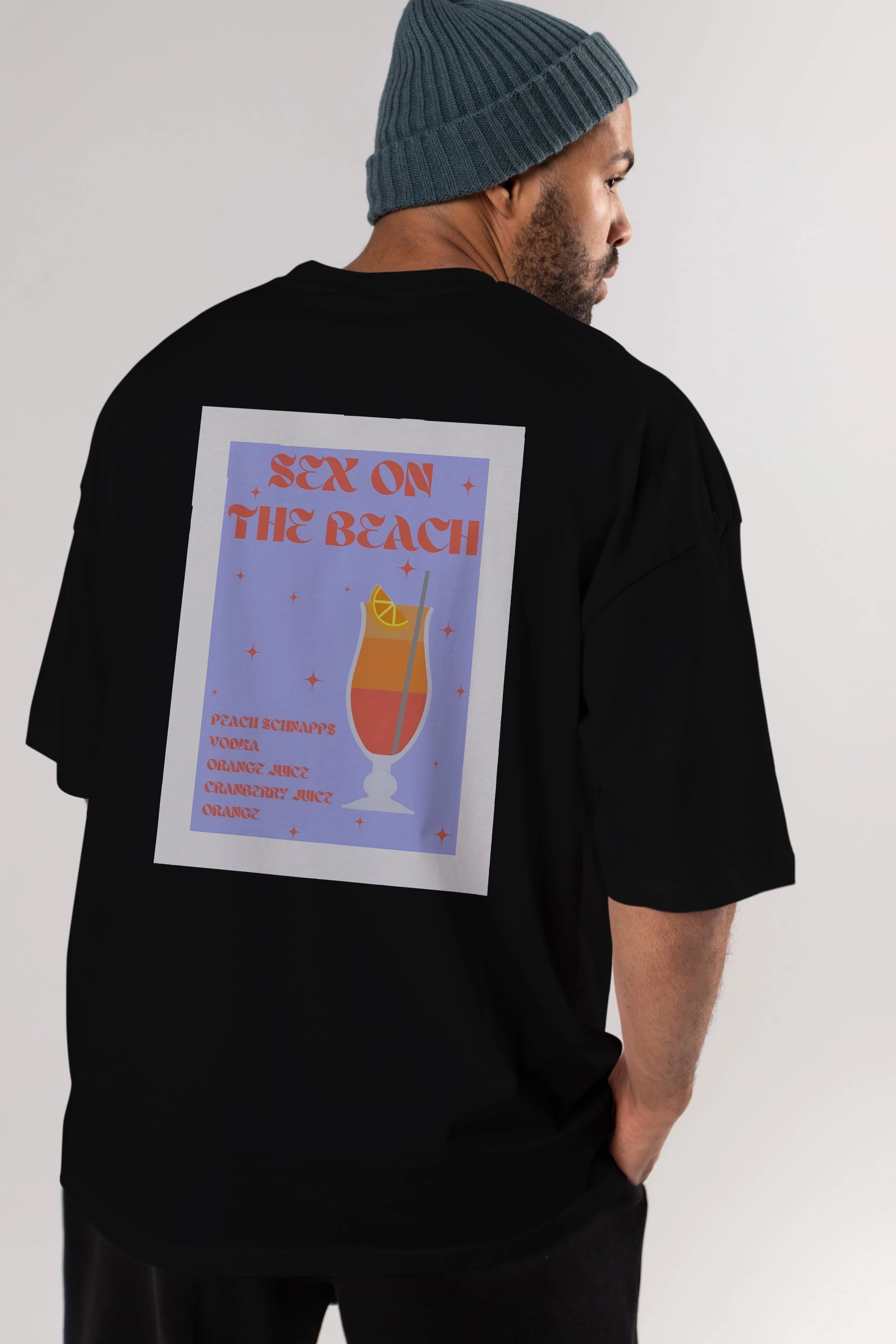 Sex On The Beach Arka Baskılı Oversize t-shirt Erkek Kadın Unisex %100 Pamuk Bisiklet Yaka tişort