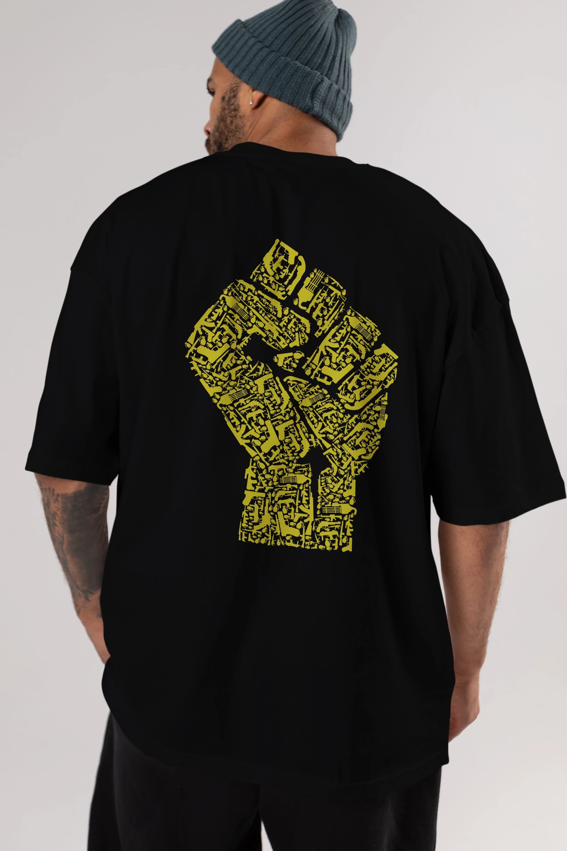 Hand Of Revolution Arka Baskılı Oversize t-shirt %100 pamuk Erkek Kadın Unisex