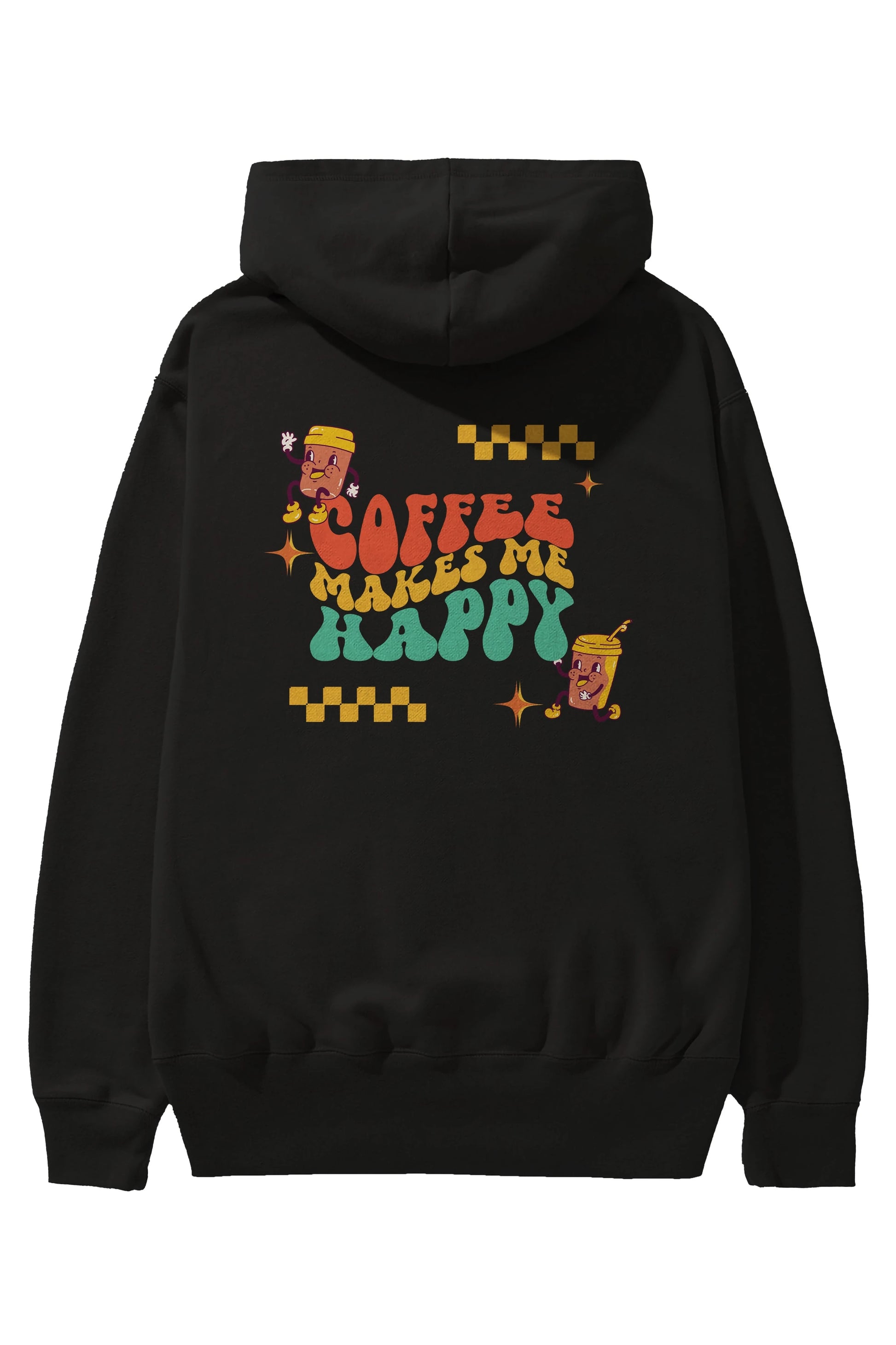 Coffee Makes Me Happy Yazılı Arka Baskılı Oversize Hoodie Kapüşonlu Sweatshirt Erkek Kadın Unisex