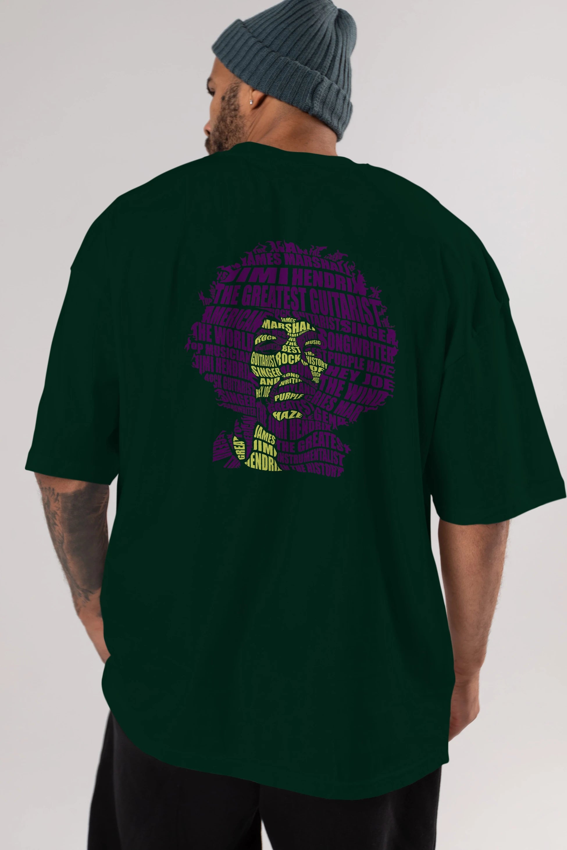 Jimmy Hendrix Calligram Arka Baskılı Oversize t-shirt %100 pamuk Erkek Kadın Unisex