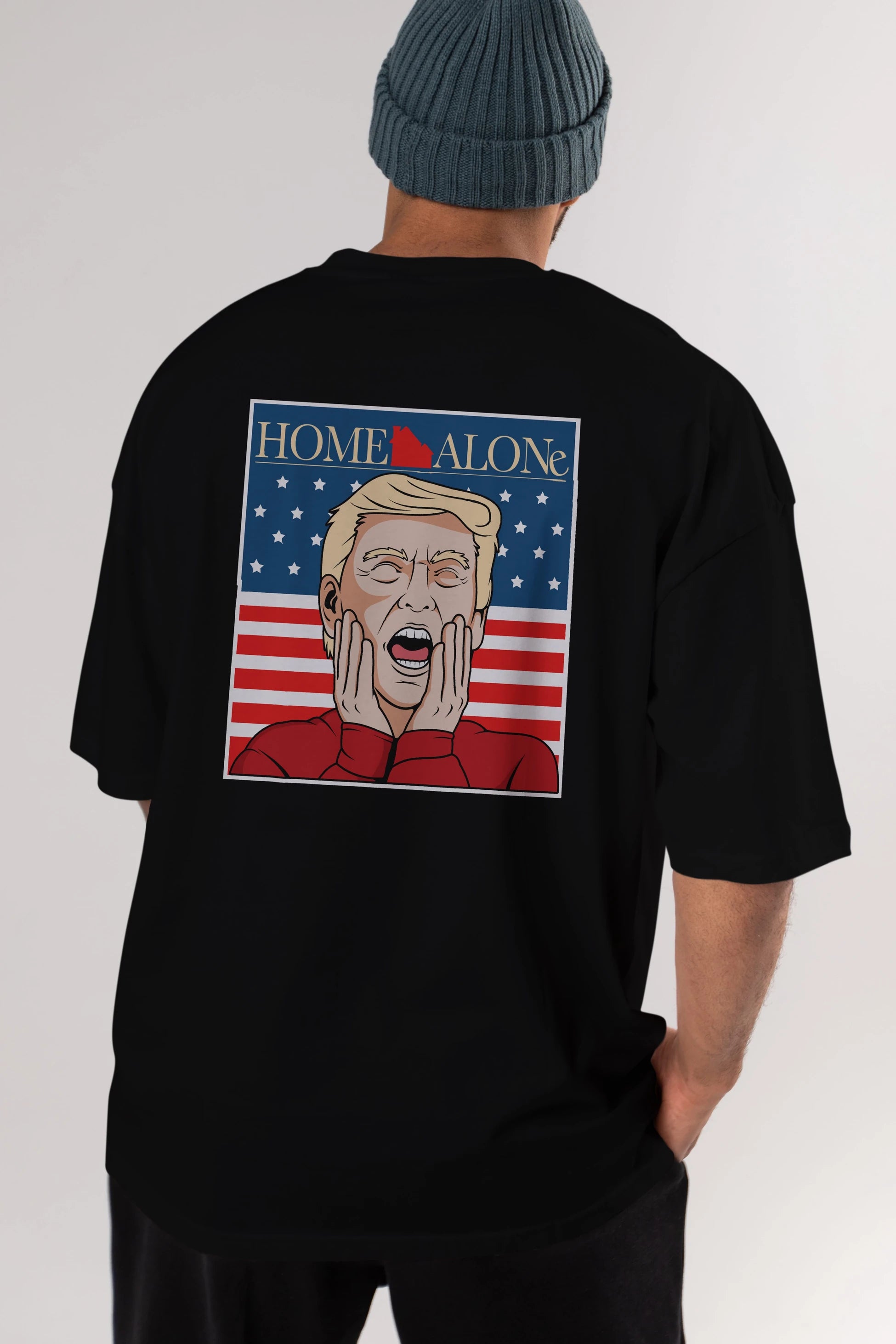 Home Alone Trump Arka Baskılı Oversize t-shirt Erkek Kadın Unisex %100 Pamuk tişort