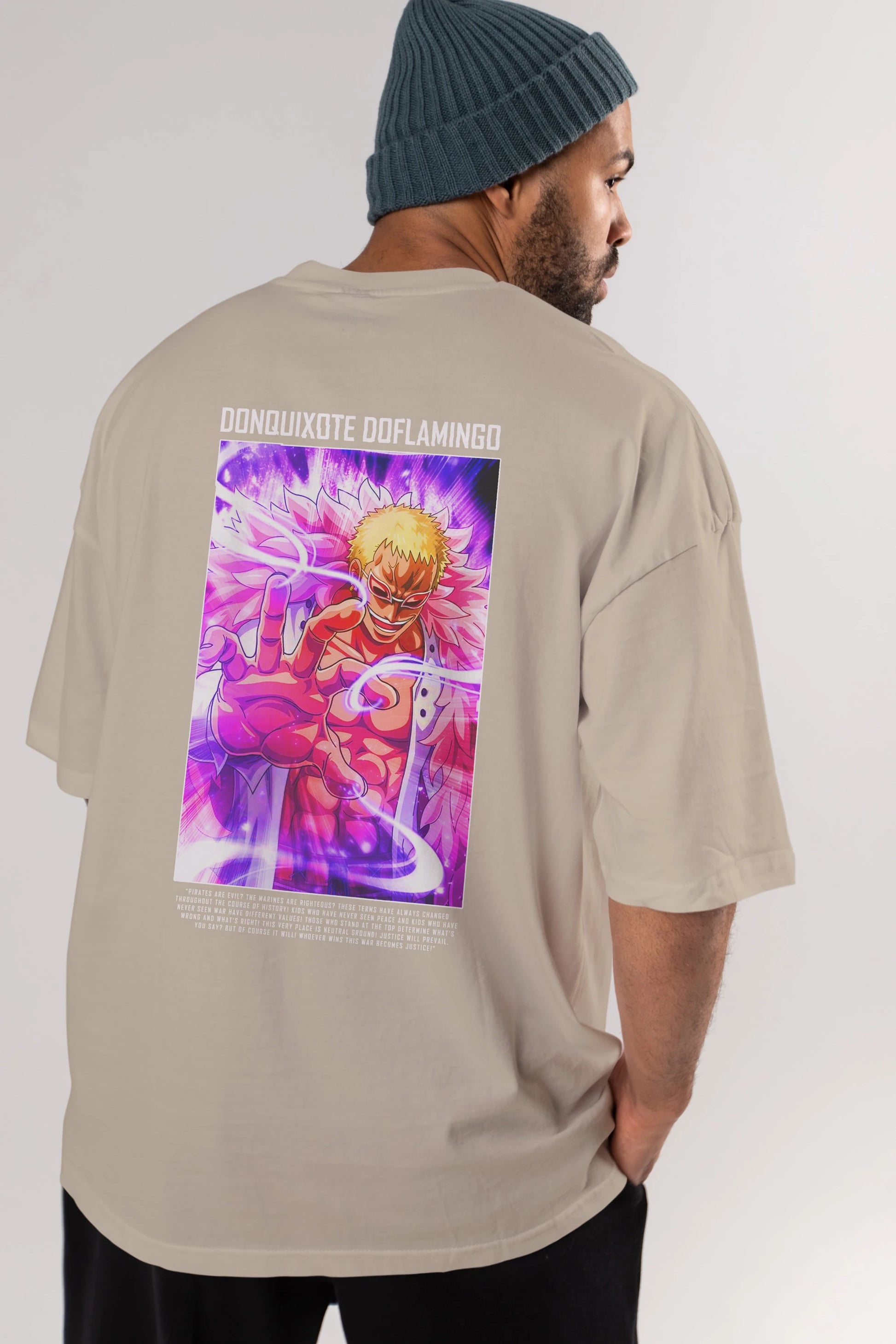 Doflamingo Anime Arka Baskılı Oversize t-shirt Erkek Kadın Unisex %100 pamuk tişort