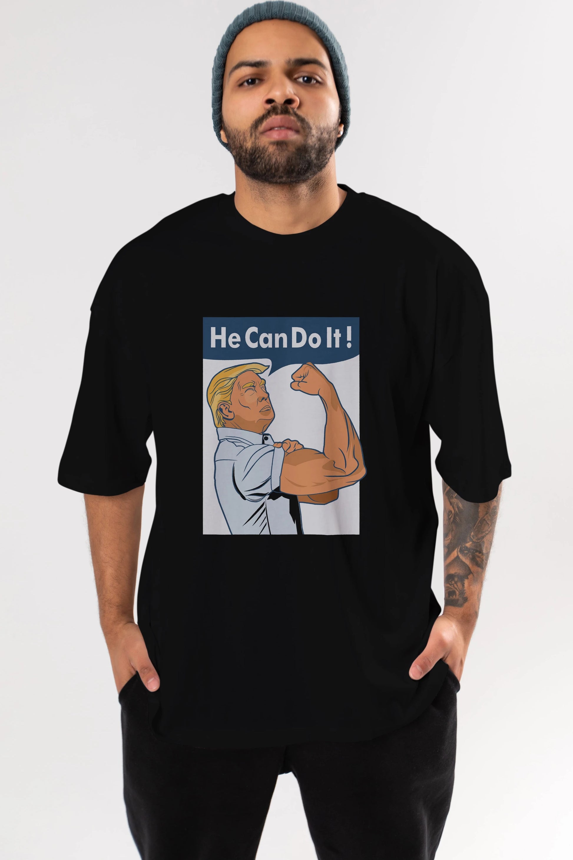 He Can Do It Trump Ön Baskılı Oversize t-shirt Erkek Kadın Unisex %100 Pamuk tişort
