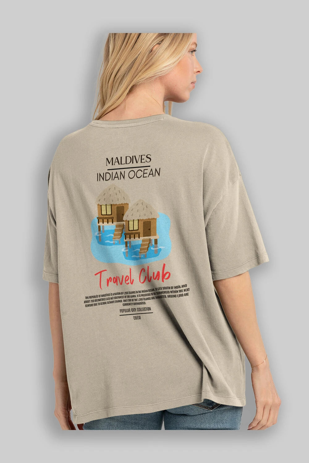 Maldives İndian Ocean Arka Baskılı Oversize t-shirt Erkek Kadın Pamuk Bisiklet Yaka tişort