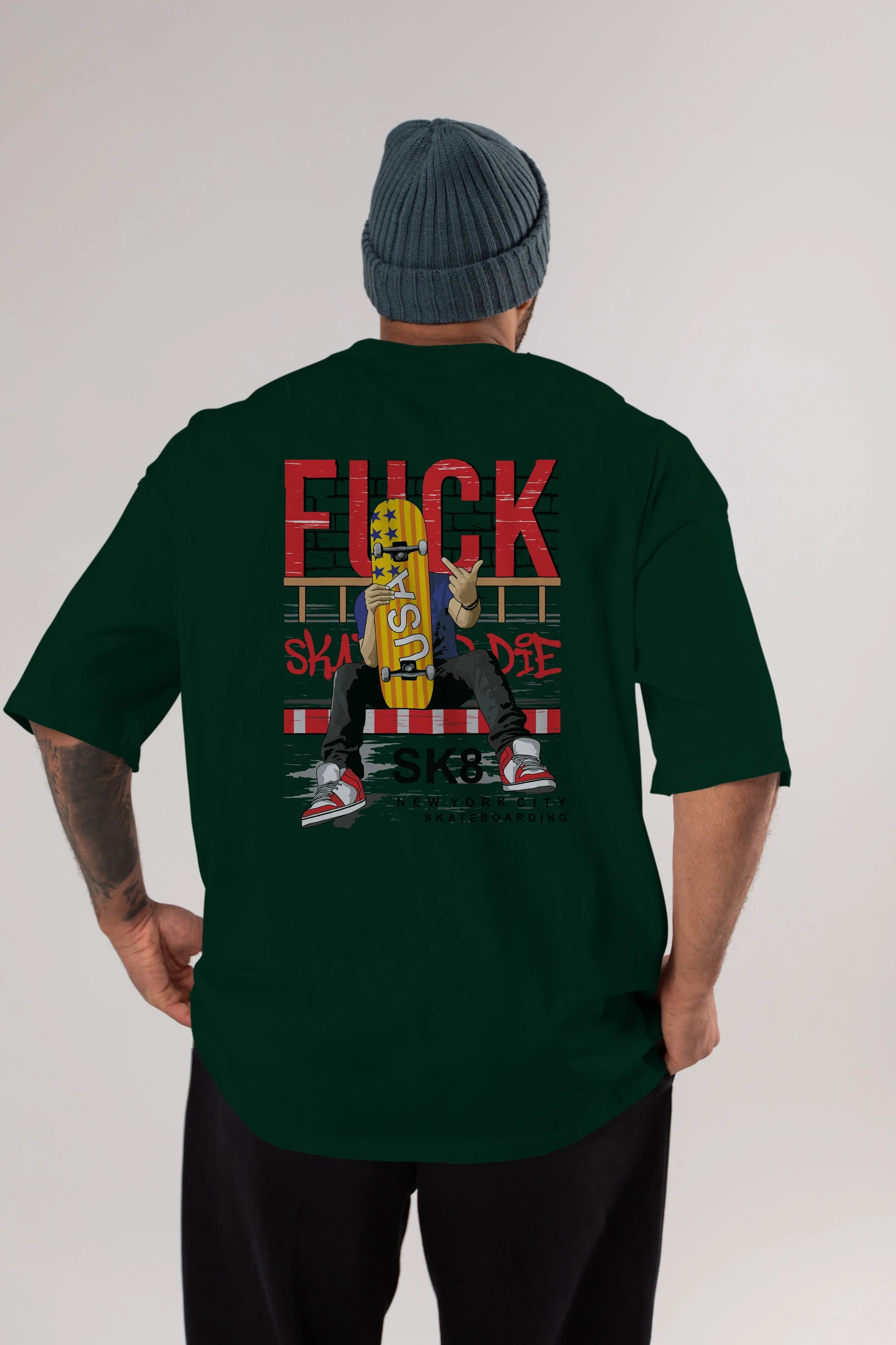 Skate or Die Arka Baskılı Oversize t-shirt Erkek Kadın Unisex