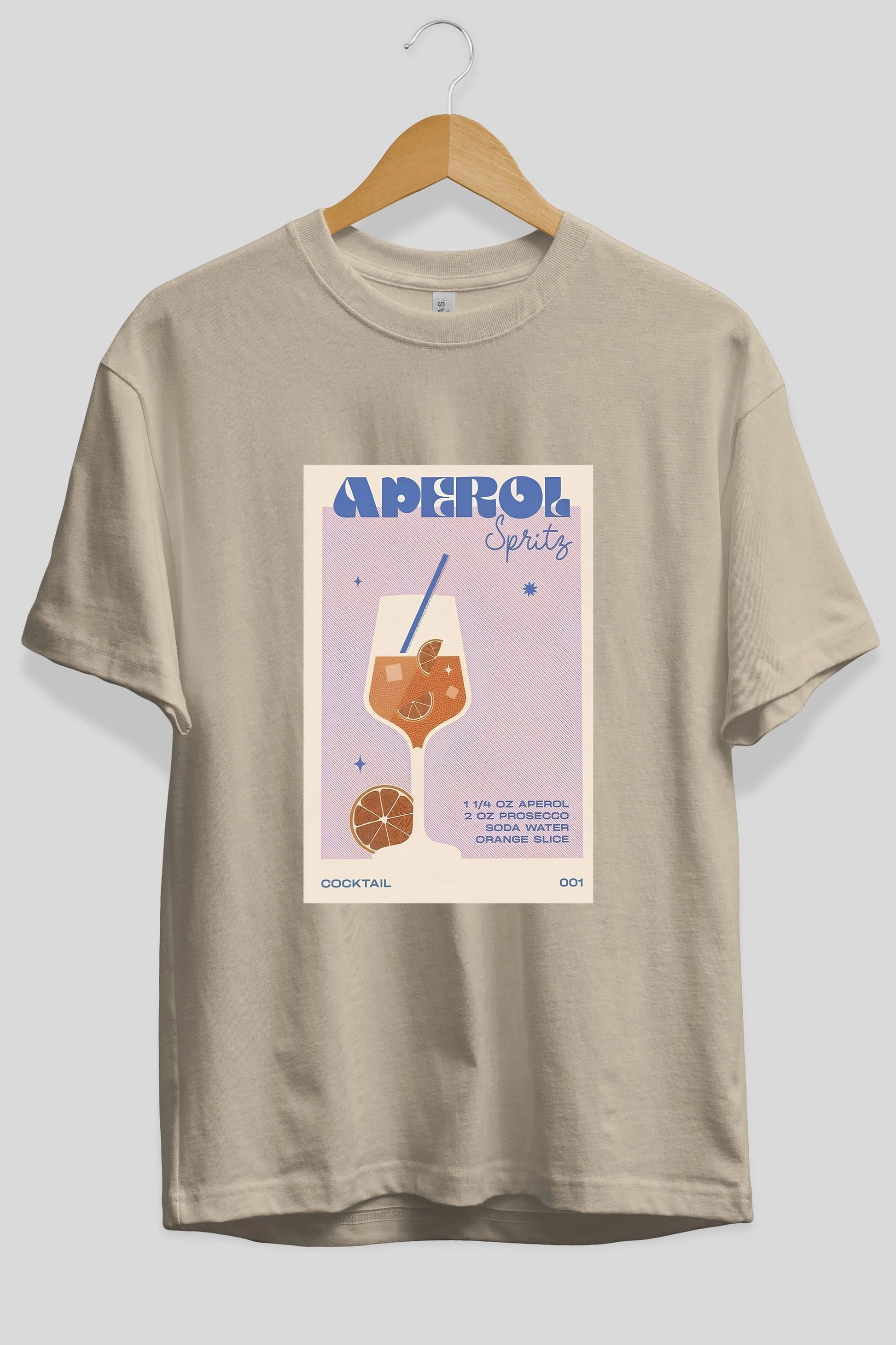 Aperol Spritz Ön Baskılı Oversize t-shirt Erkek Kadın Unisex %100 Pamuk Bisiklet Yaka tişort