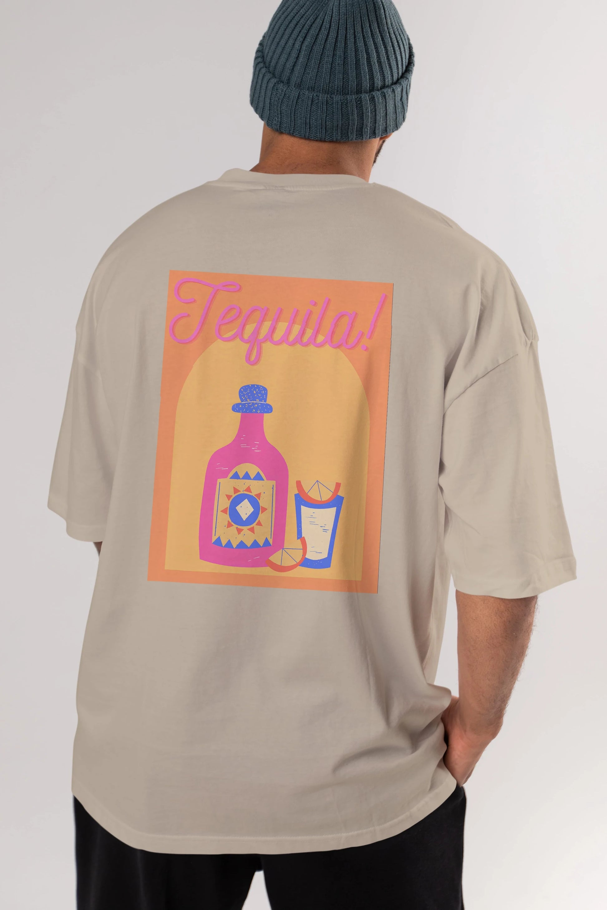 Tequila Arka Baskılı Oversize t-shirt Erkek Kadın Unisex %100 Pamuk Bisiklet Yaka tişort