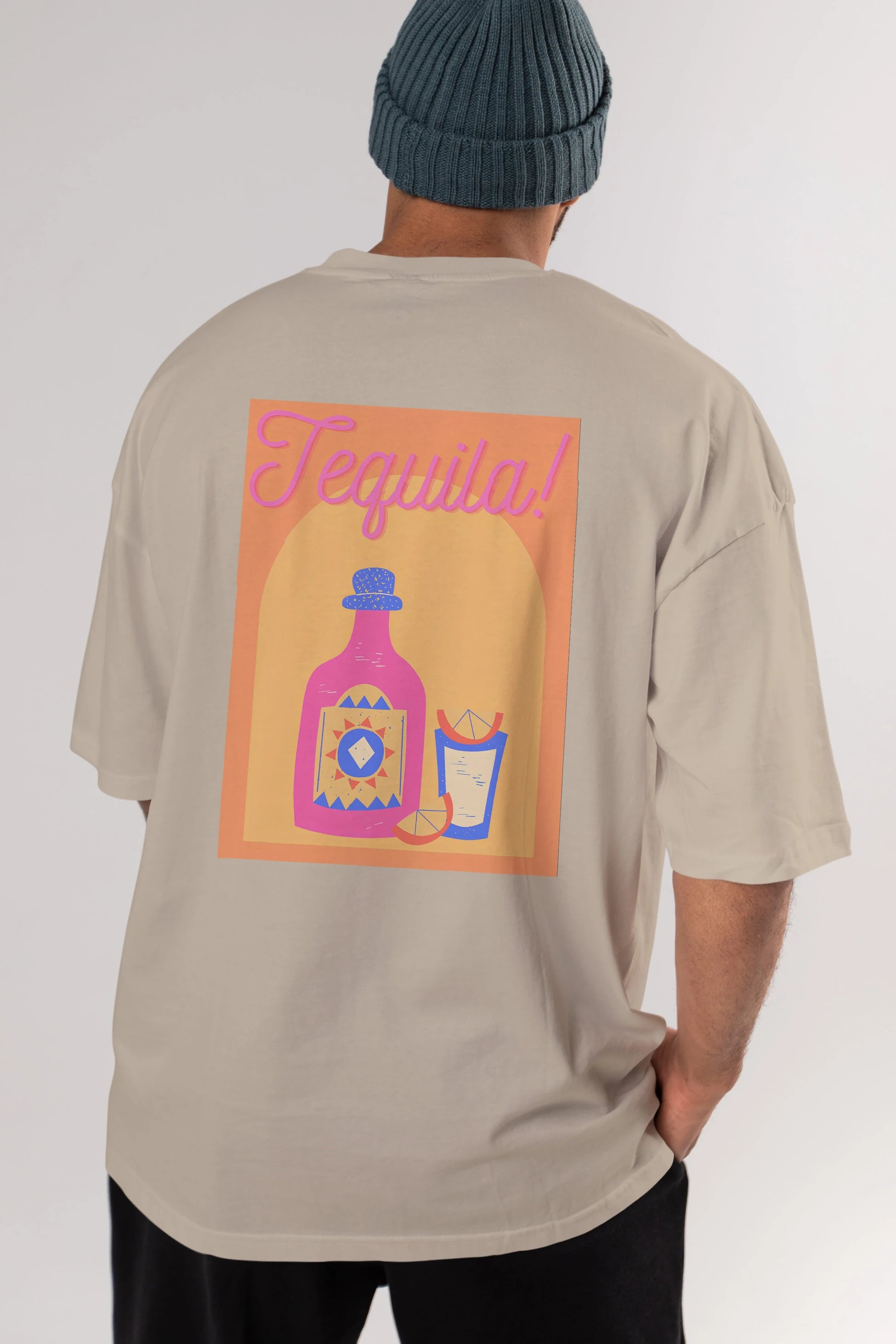 Tequila Arka Baskılı Oversize t-shirt Erkek Kadın Unisex %100 Pamuk Bisiklet Yaka tişort