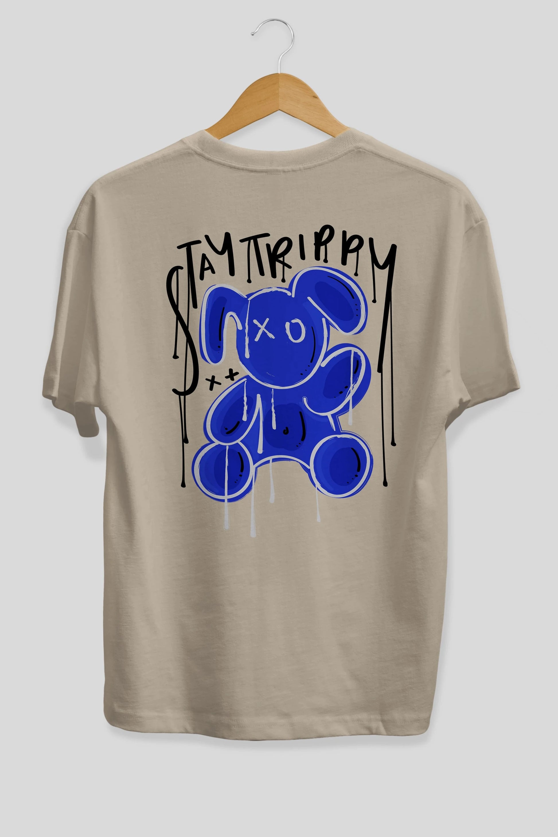 Stay Trippy Bear Arka Baskılı Oversize t-shirt Erkek Kadın Unisex