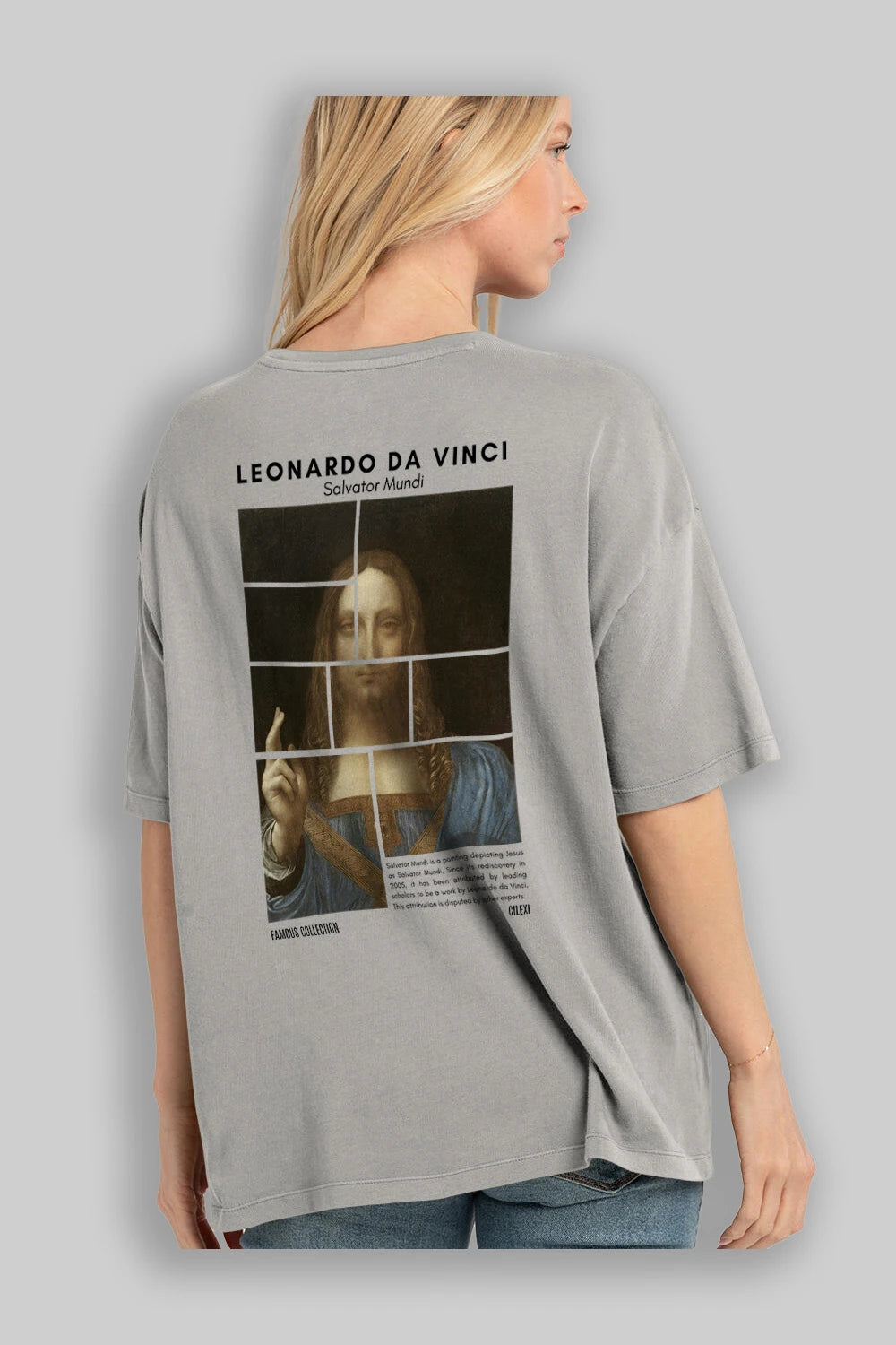 Salvador Mundi Arka Baskılı Oversize t-shirt Erkek Kadın Bisiklet Yaka Pamuk tişort