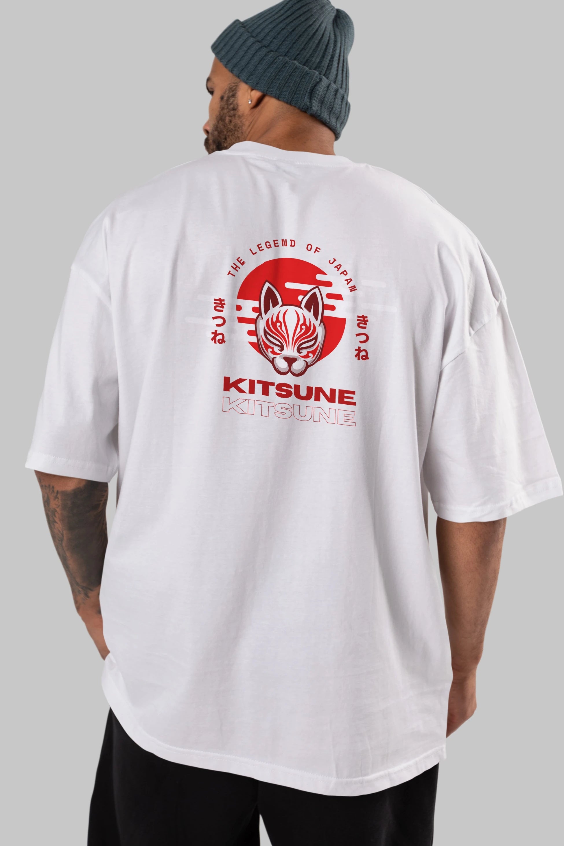 Kitsune Mask Arka Baskılı Oversize t-shirt Erkek Kadın Unisex