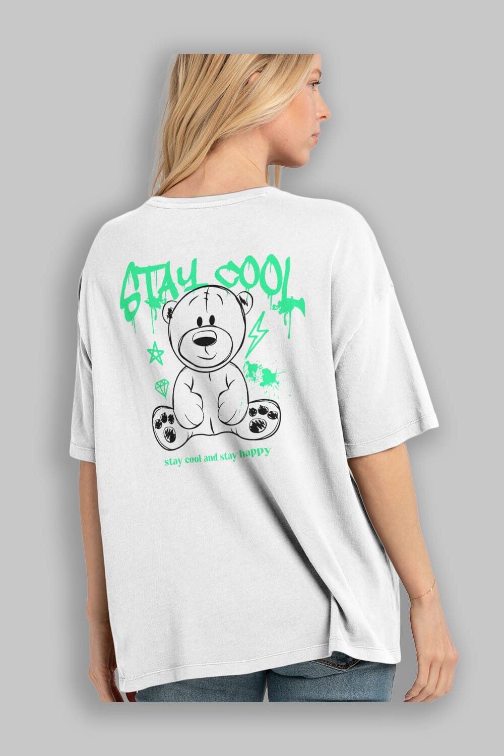 Teddy Bear Stay Cool Arka Baskılı Oversize t-shirt Erkek Kadın Unisex