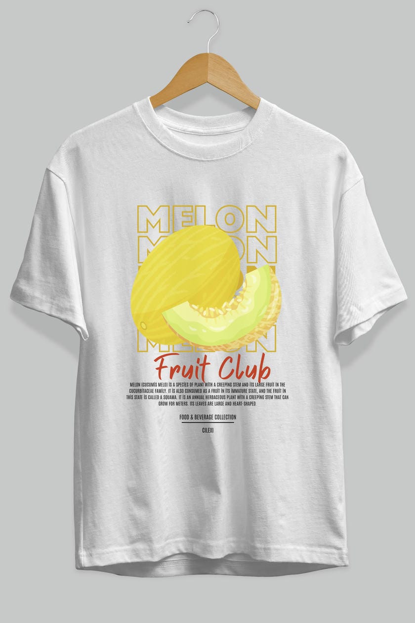 Melon Ön Baskılı Oversize t-shirt Erkek Kadın Pamuk Bisiklet Yaka tişort