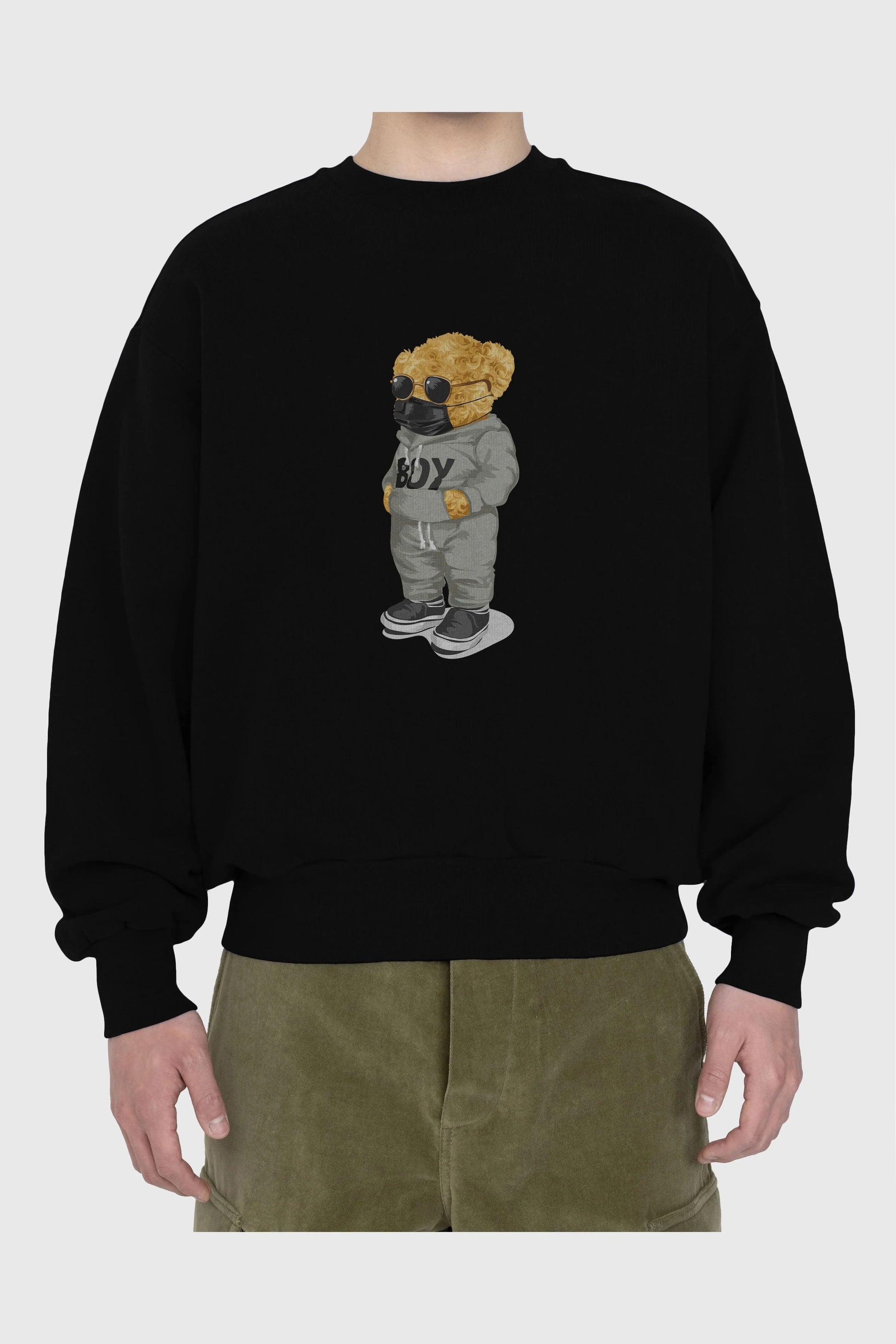 Teddy Bear Boy Ön Baskılı Oversize Sweatshirt Erkek Kadın Unisex