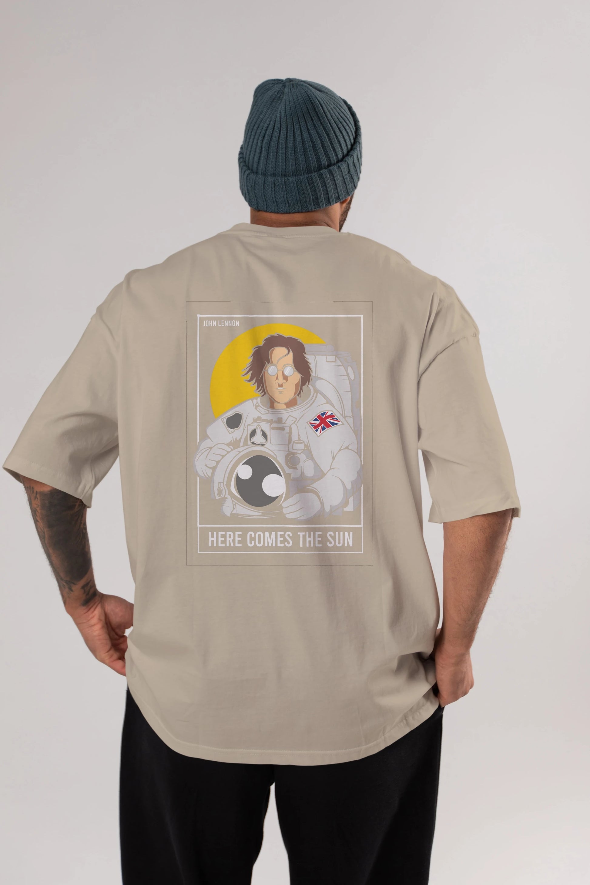 John Lennon Astronot Arka Baskılı Oversize t-shirt Erkek Kadın Unisex %100 Pamuk tişort