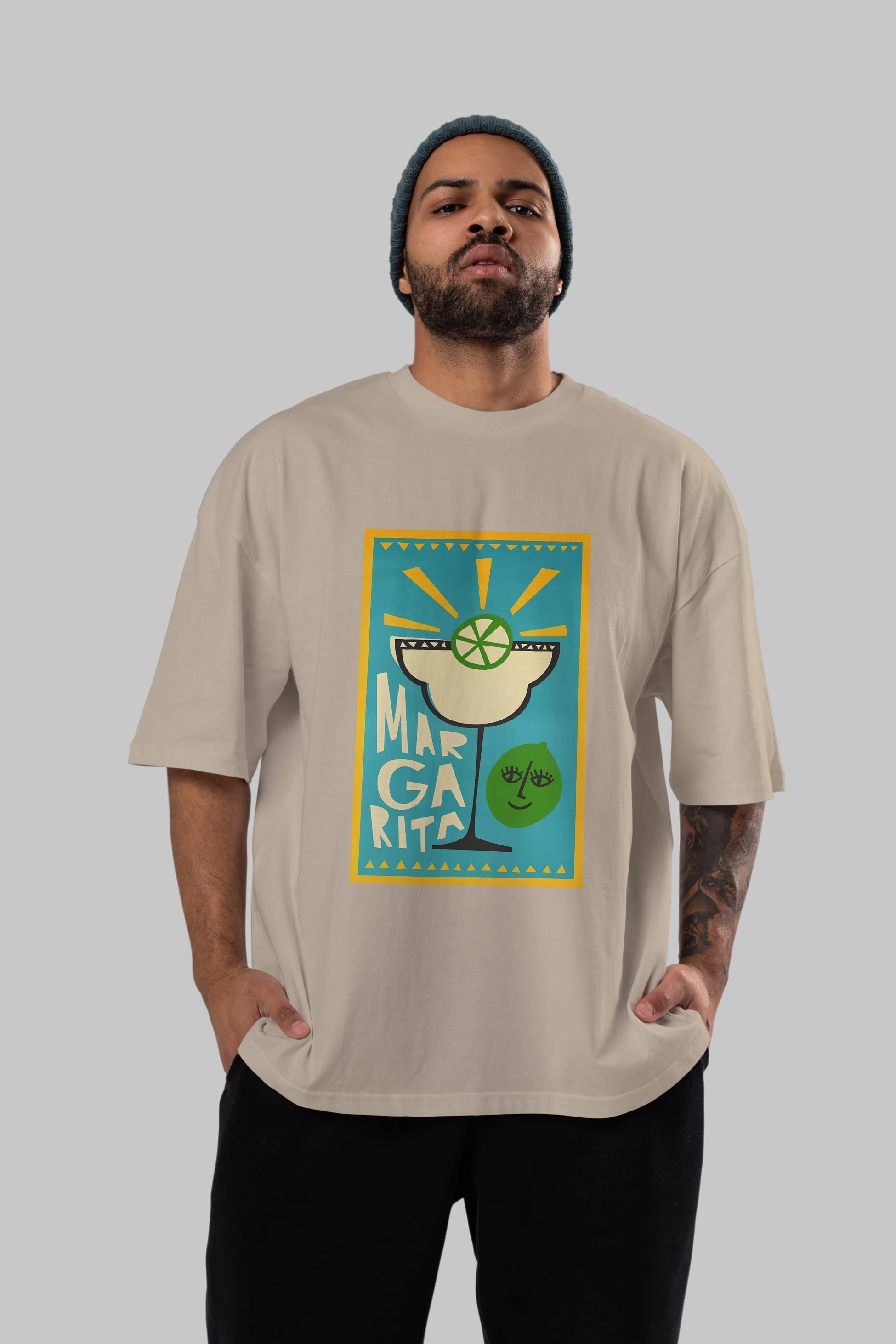 Margarita 4 Ön Baskılı Oversize t-shirt Erkek Kadın Unisex %100 Pamuk Bisiklet Yaka tişort