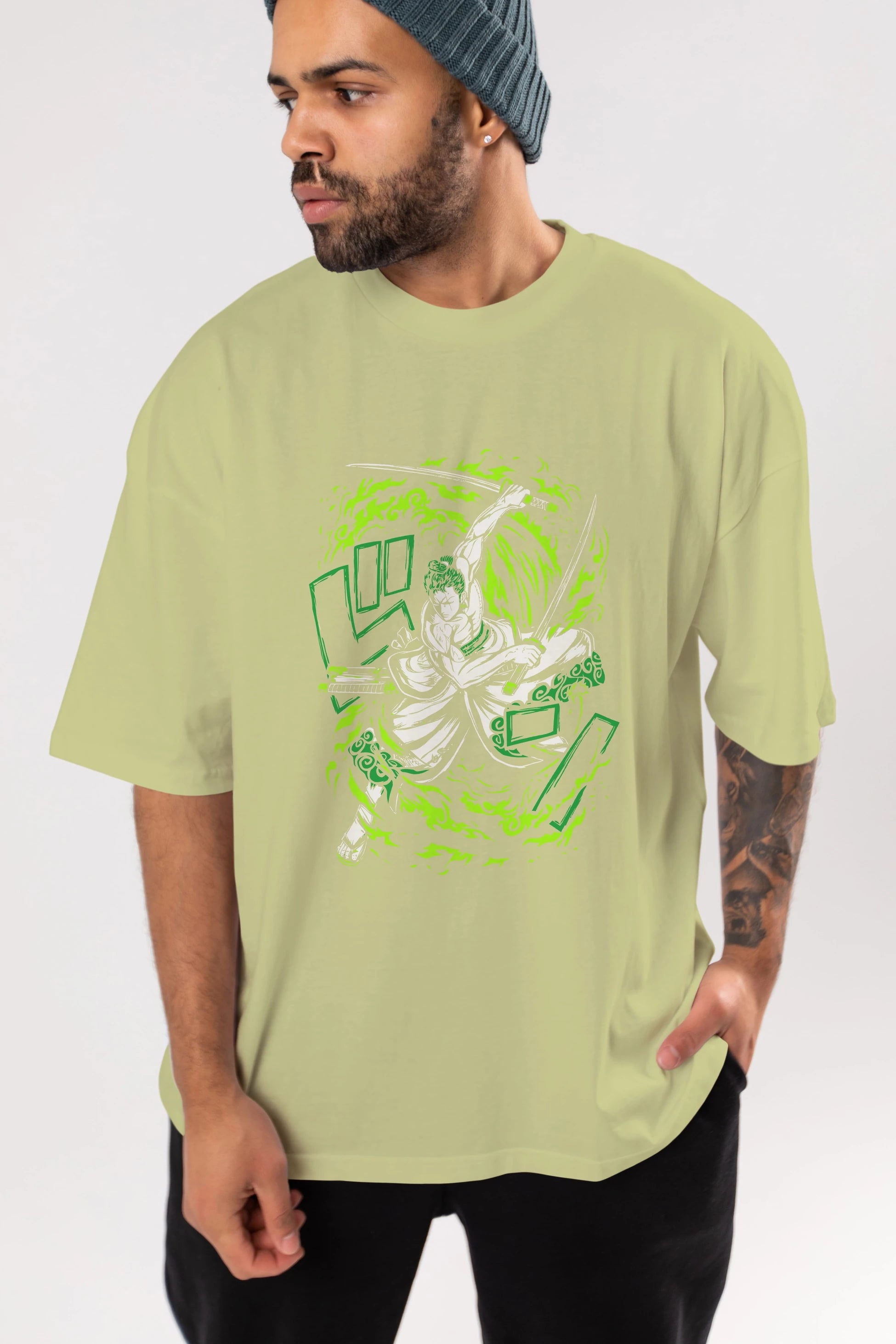 ZORO-ONE PIECE (2) Anime Ön Baskılı Oversize t-shirt %100 pamuk Erkek Kadın Unisex