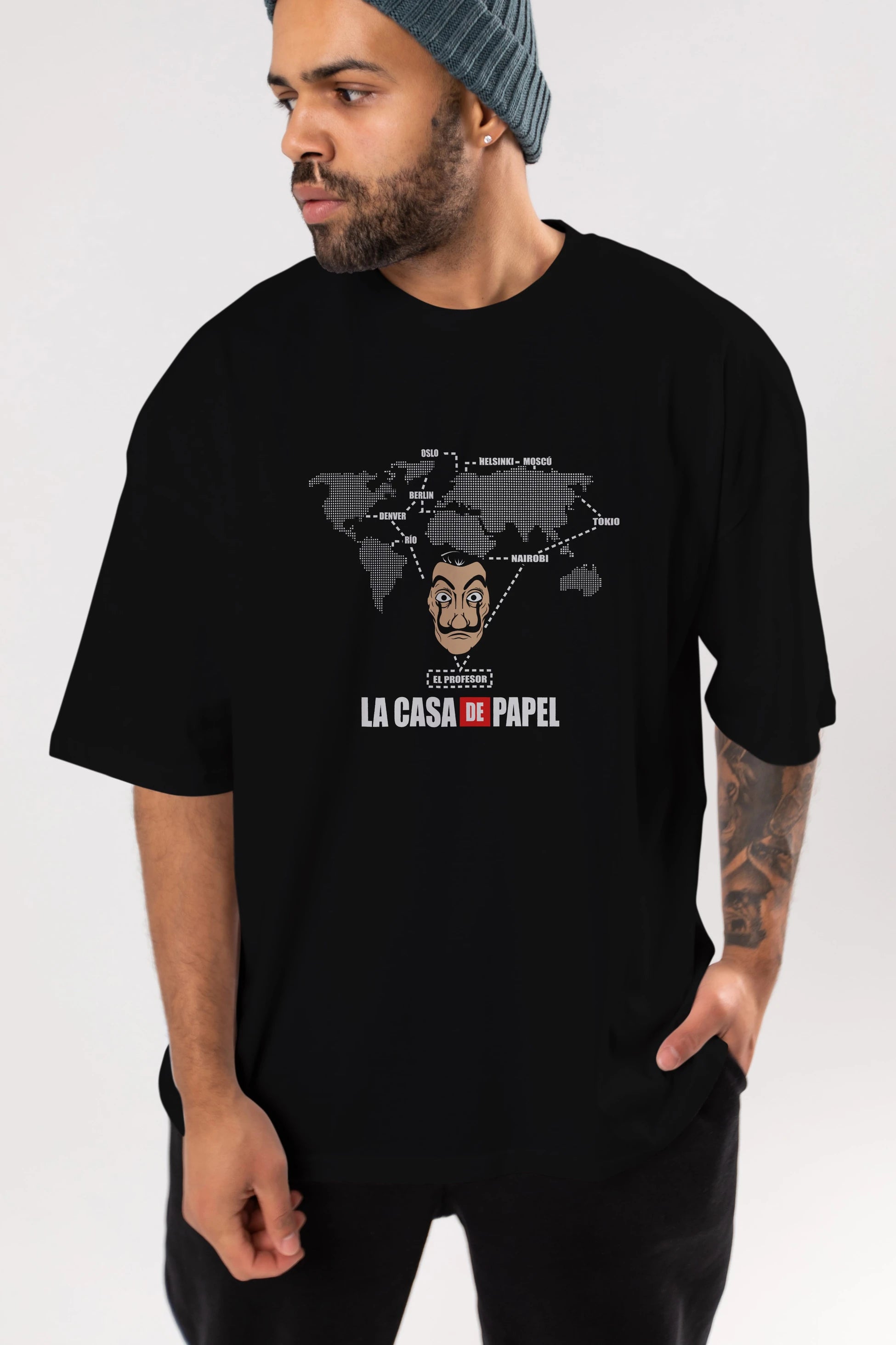 La Casa De Papel Ön Baskılı Oversize t-shirt Erkek Kadın Unisex %100 Pamuk Bisiklet Yaka tişort