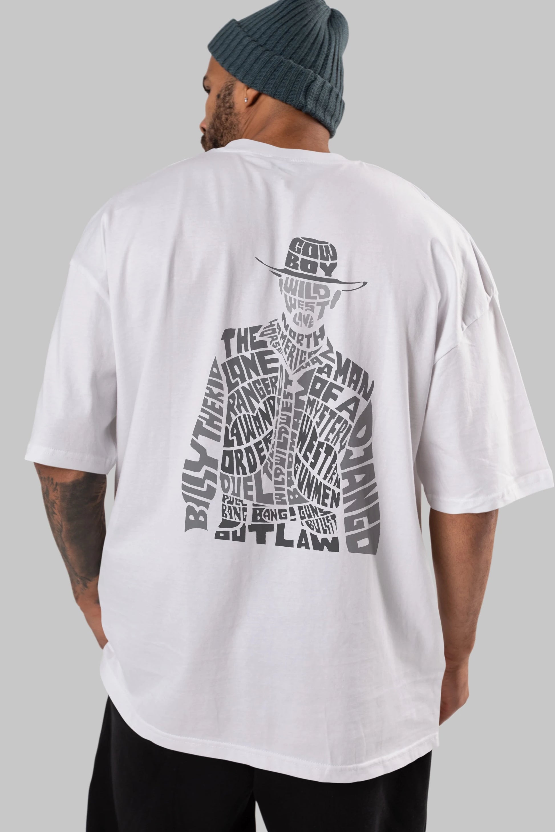 Cowboy Arka Baskılı Oversize t-shirt %100 pamuk Erkek Kadın Unisex