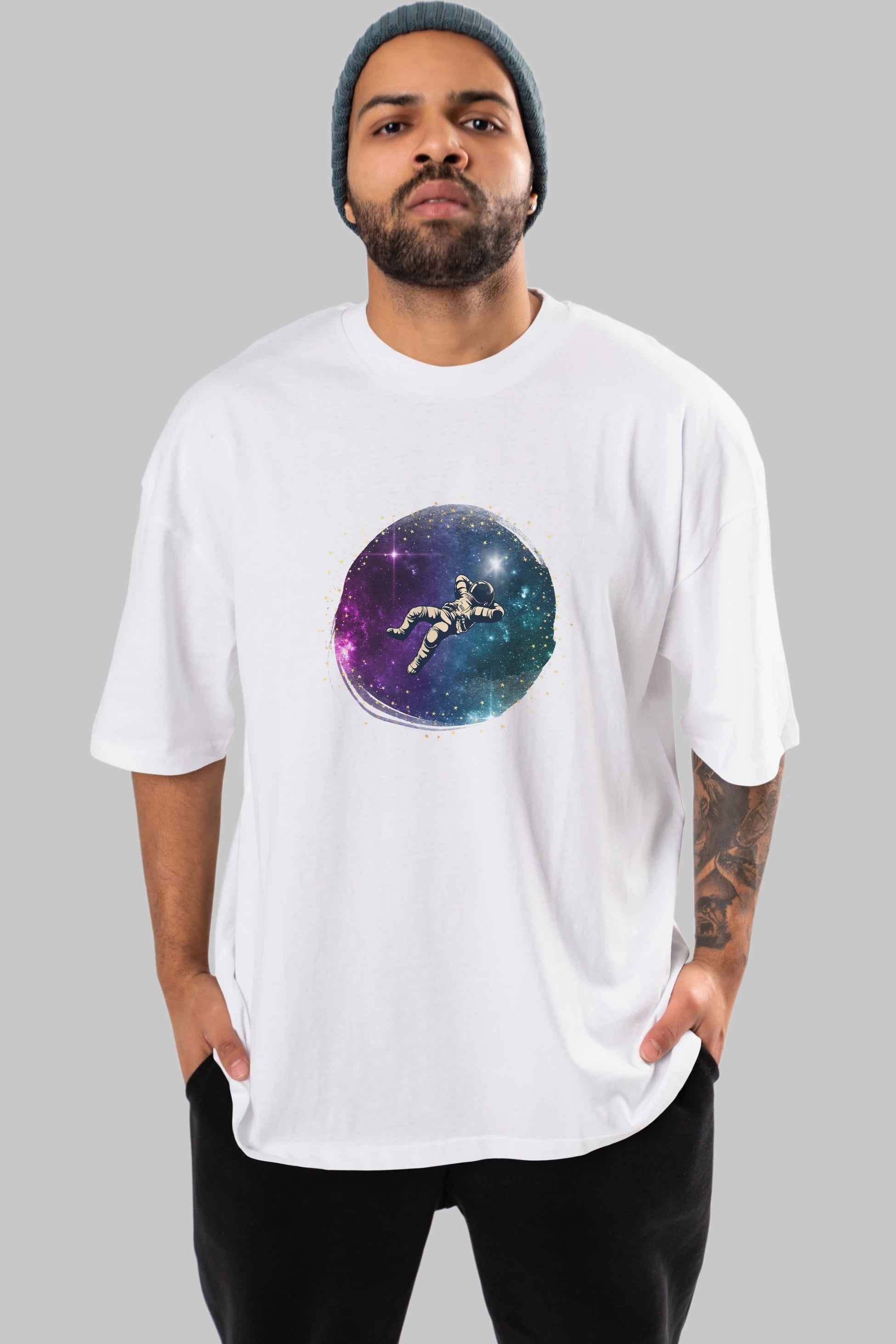 Astronaut in the Galaxy Ön Baskılı Oversize t-shirt Erkek Kadın Unisex