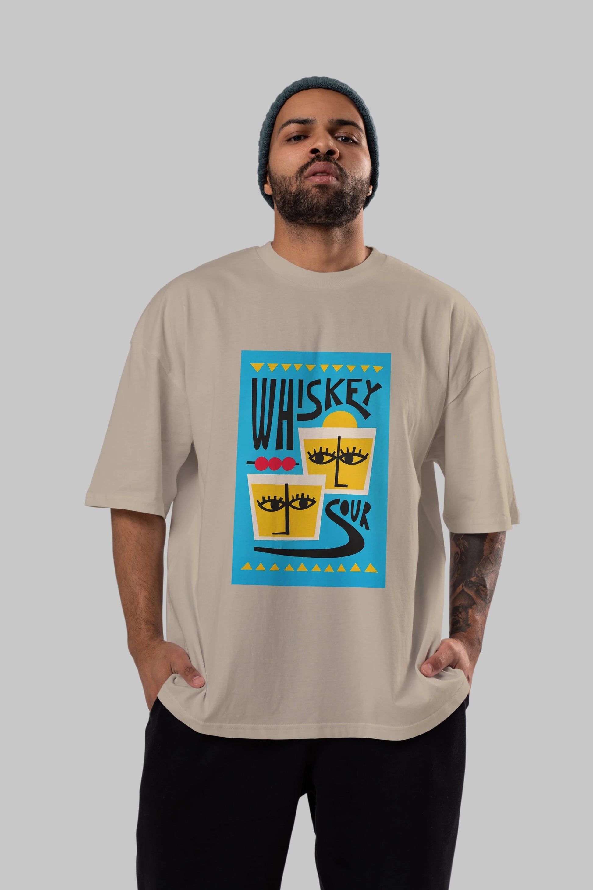 Whiskey Sour 2 Ön Baskılı Oversize t-shirt Erkek Kadın Unisex %100 Pamuk Bisiklet Yaka tişort