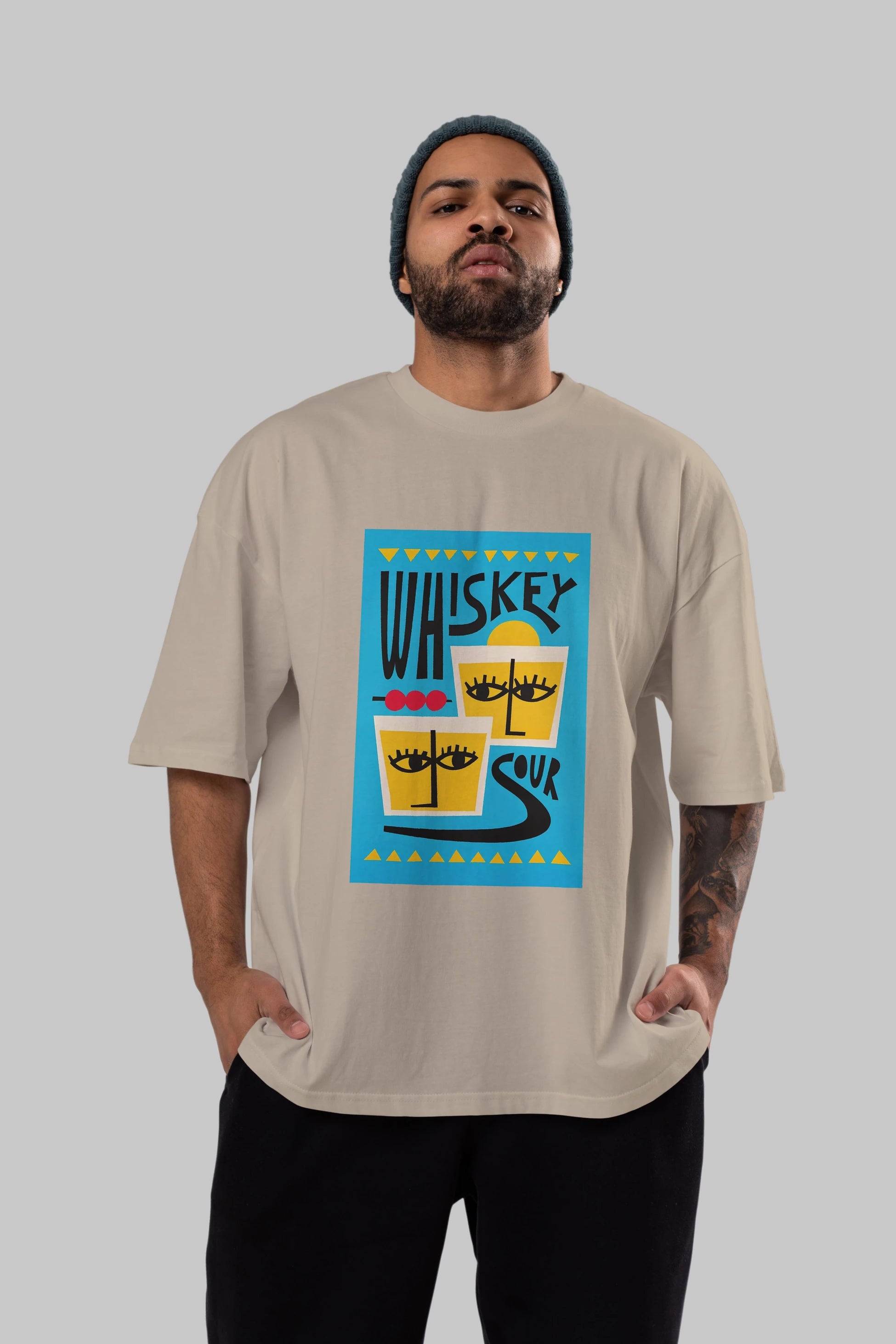 Whiskey Sour 2 Ön Baskılı Oversize t-shirt Erkek Kadın Unisex %100 Pamuk Bisiklet Yaka tişort