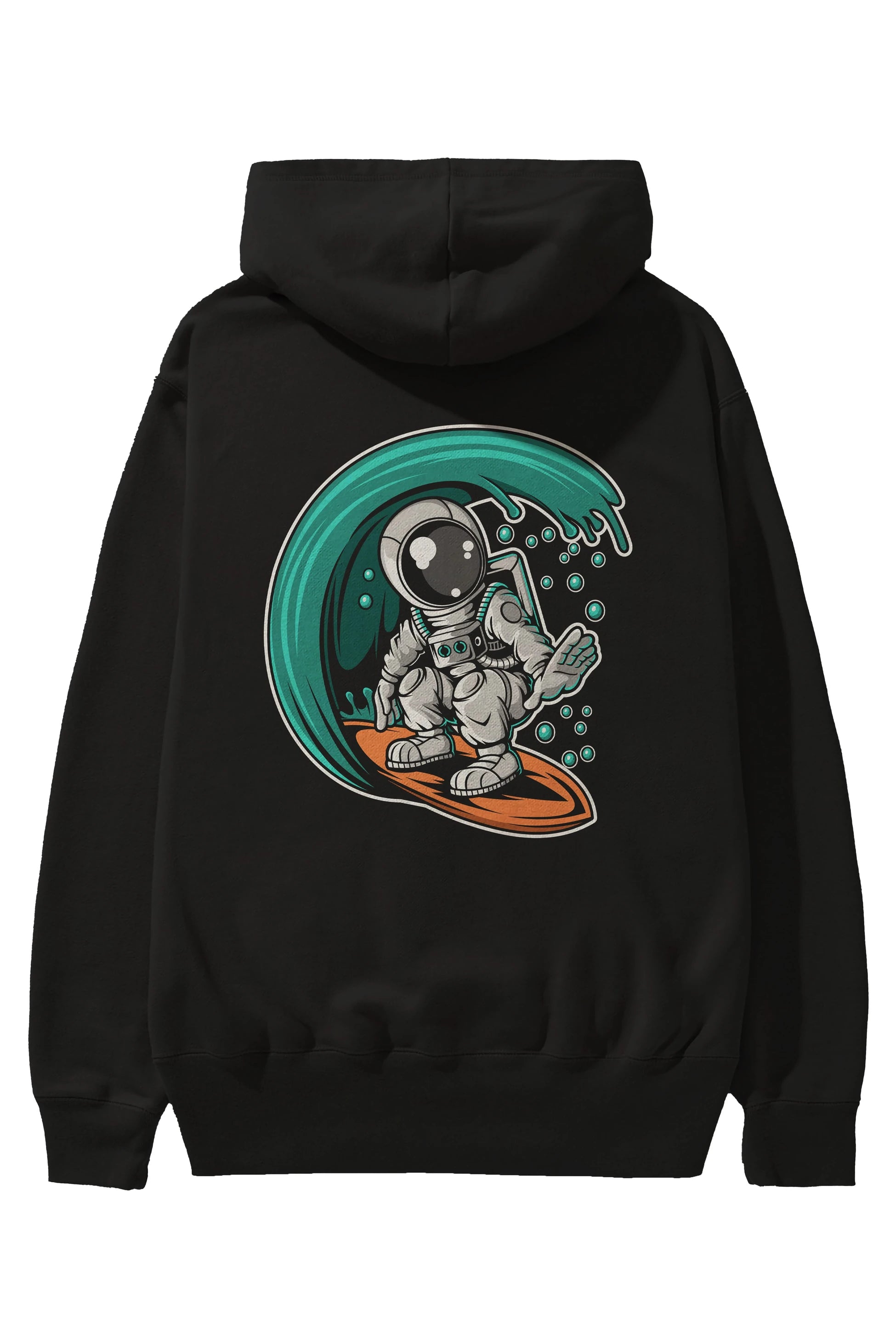 Astronaut Surfing Arka Baskılı Hoodie Oversize Kapüşonlu Sweatshirt Erkek Kadın Unisex