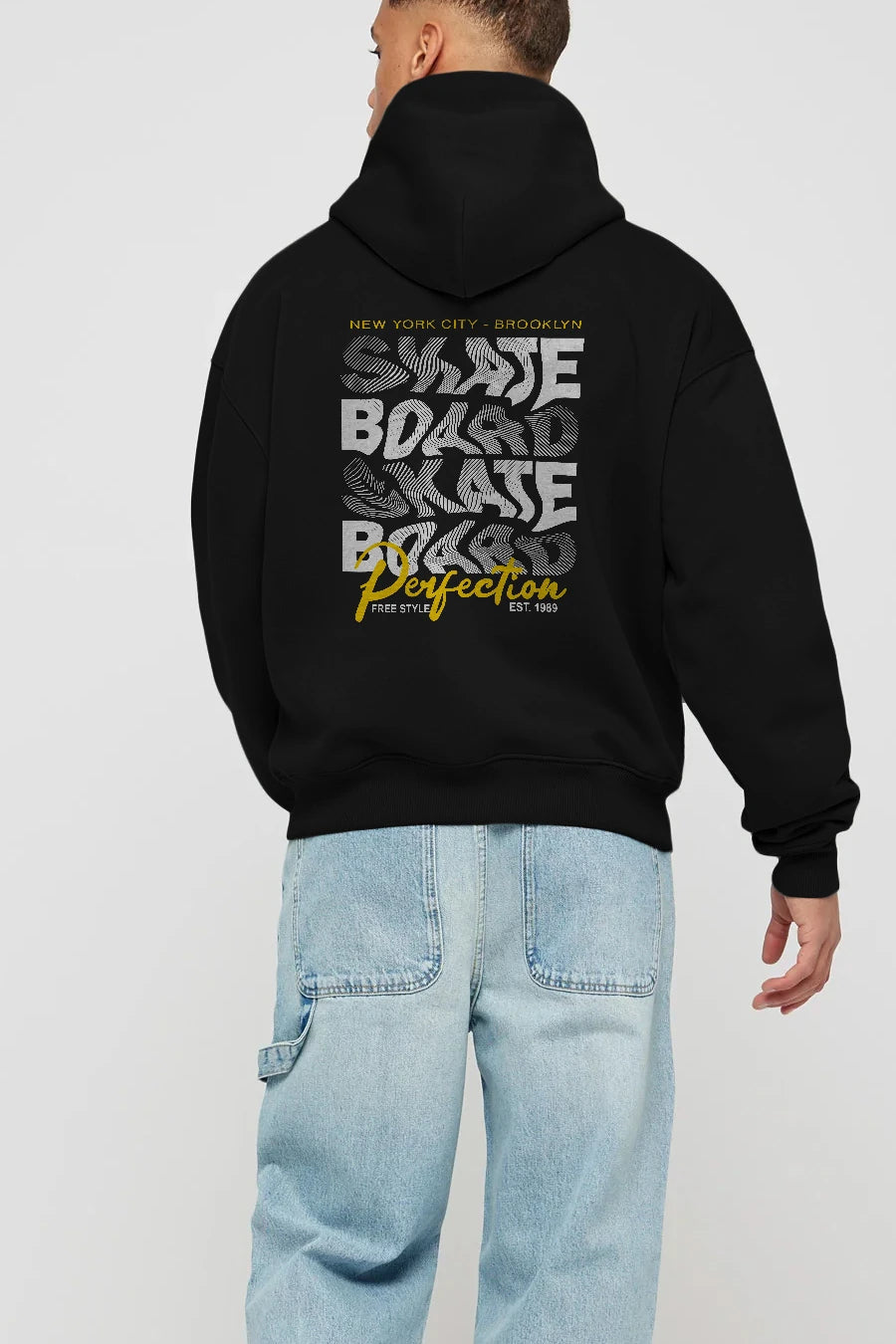 New York City and Brooklyn Arka Baskılı Hoodie Oversize Kapüşonlu Sweatshirt Erkek Kadın Unisex