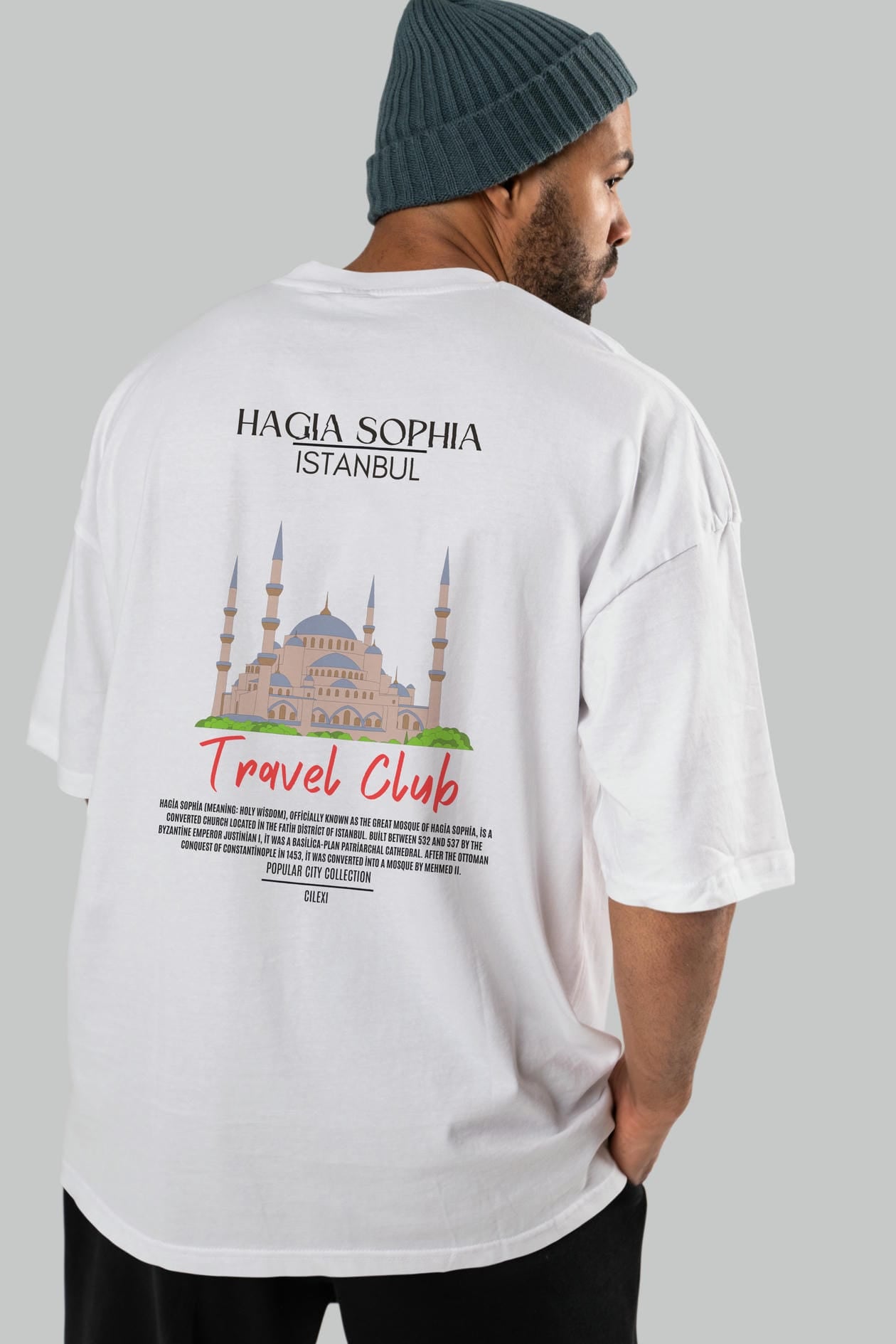 Hagia Sophia İstanbul Arka Baskılı Oversize t-shirt Erkek Kadın Pamuk Bisiklet Yaka tişort